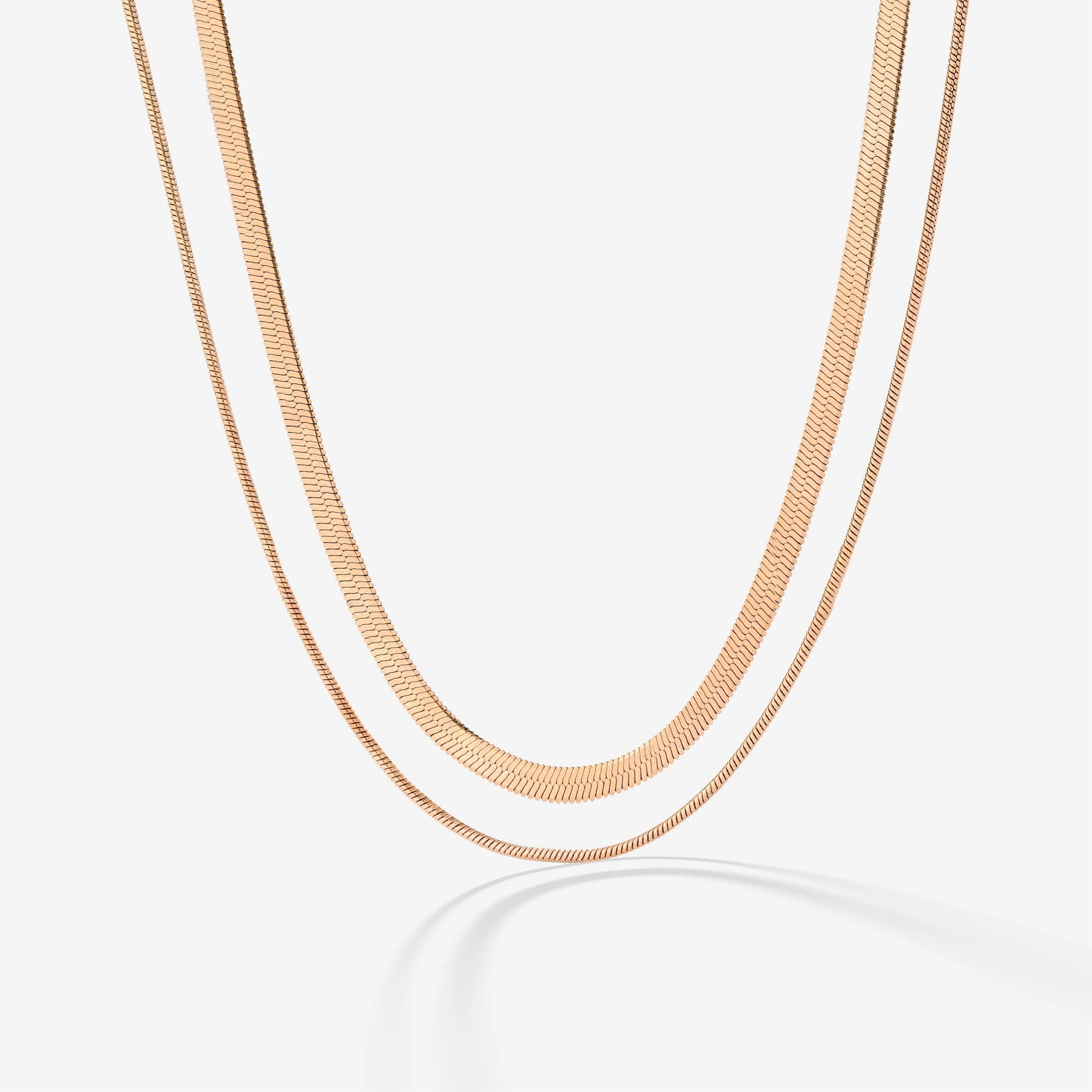Snake Chain Double Necklace Rose Gold