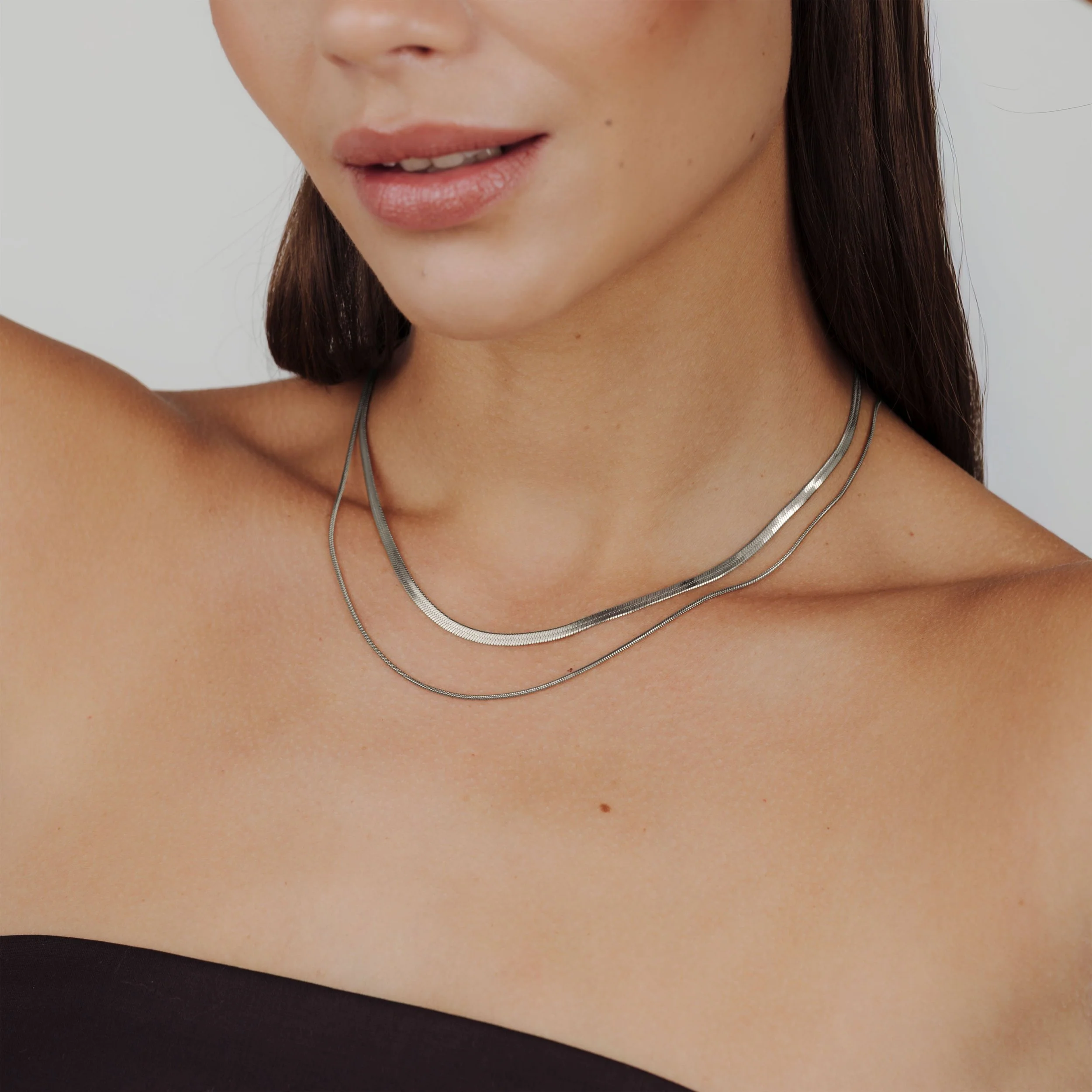 Snake Chain Double Necklace Silver - Image 2