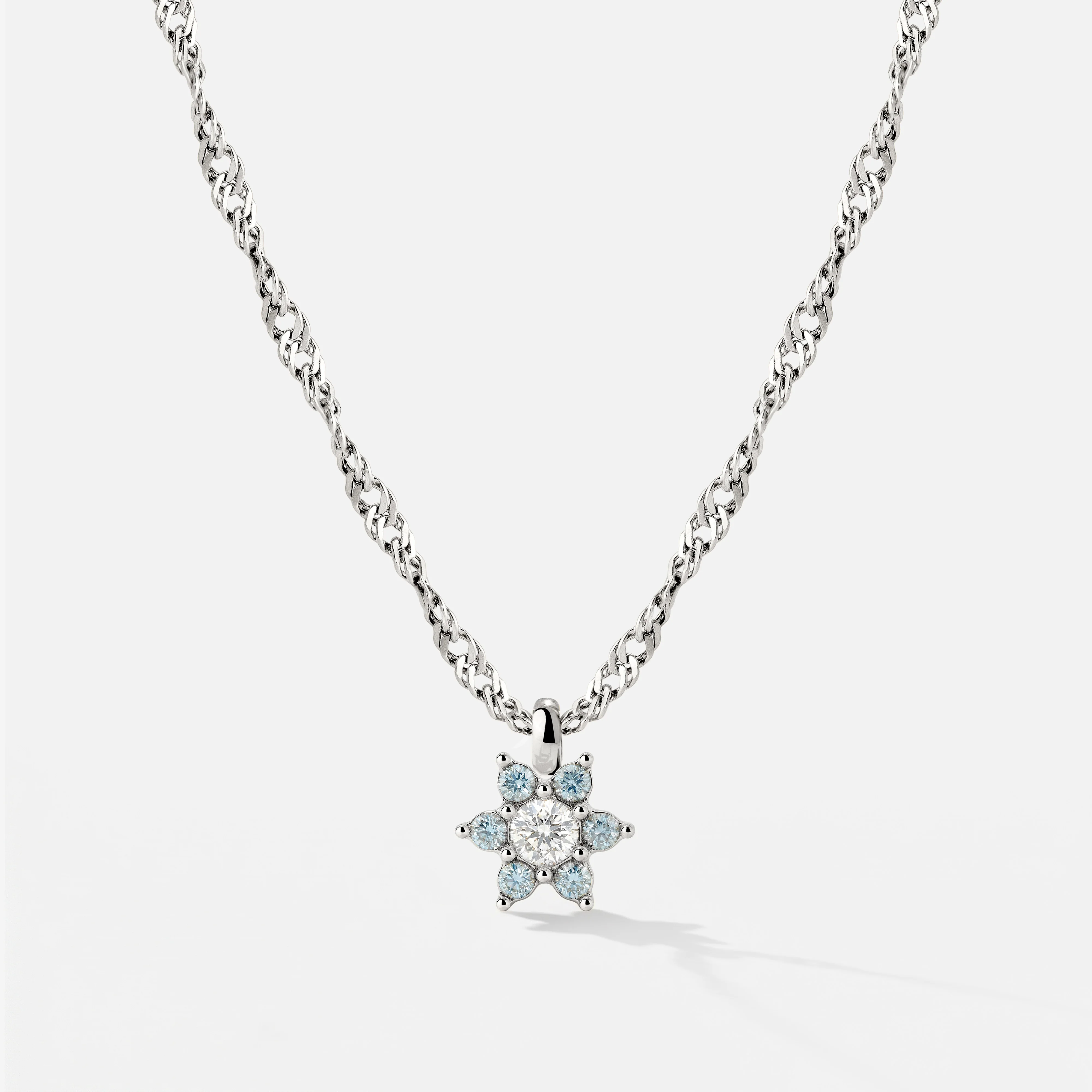 Sparkling Blue Petal Necklace Silver