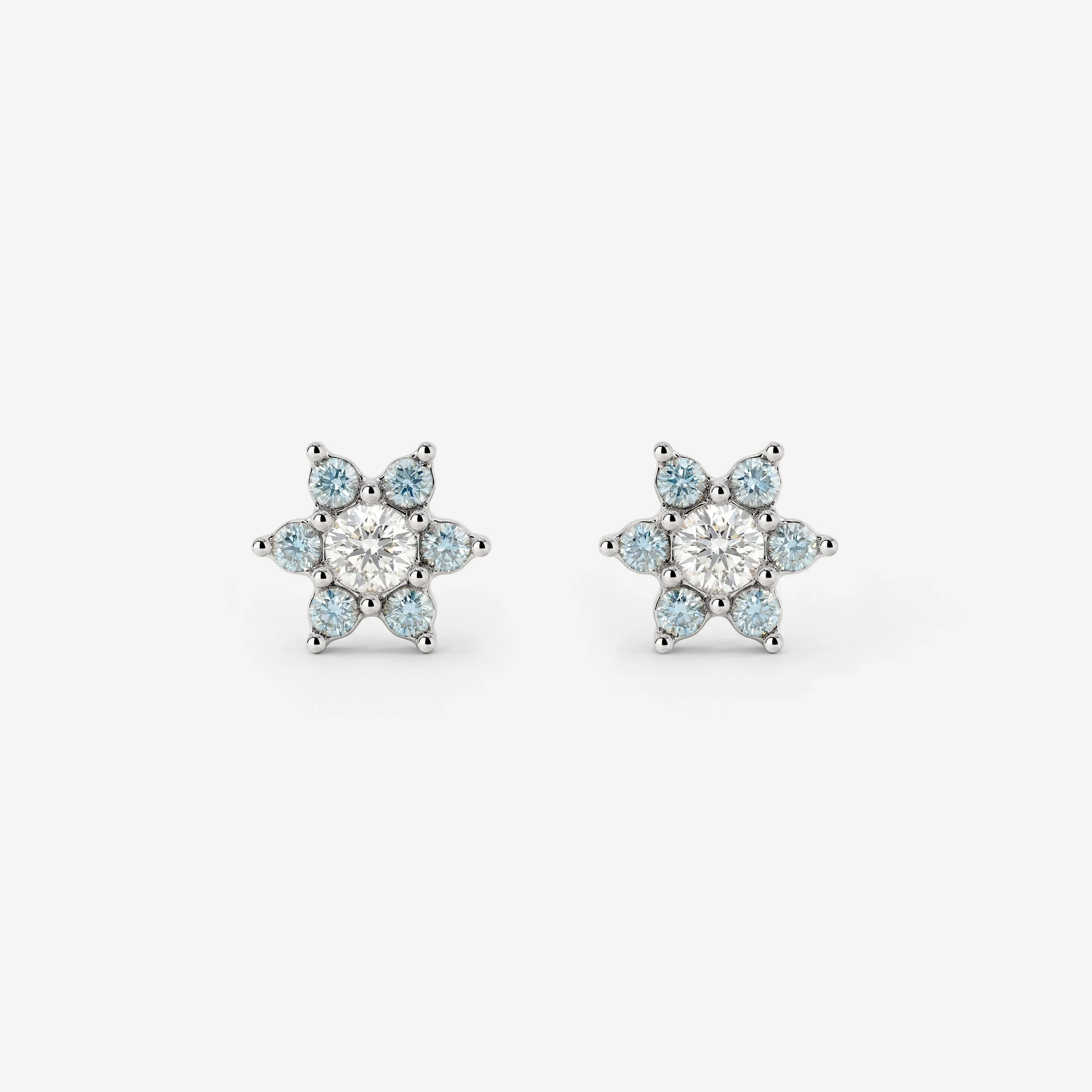 Sparkling Blue Petal Studs Silver