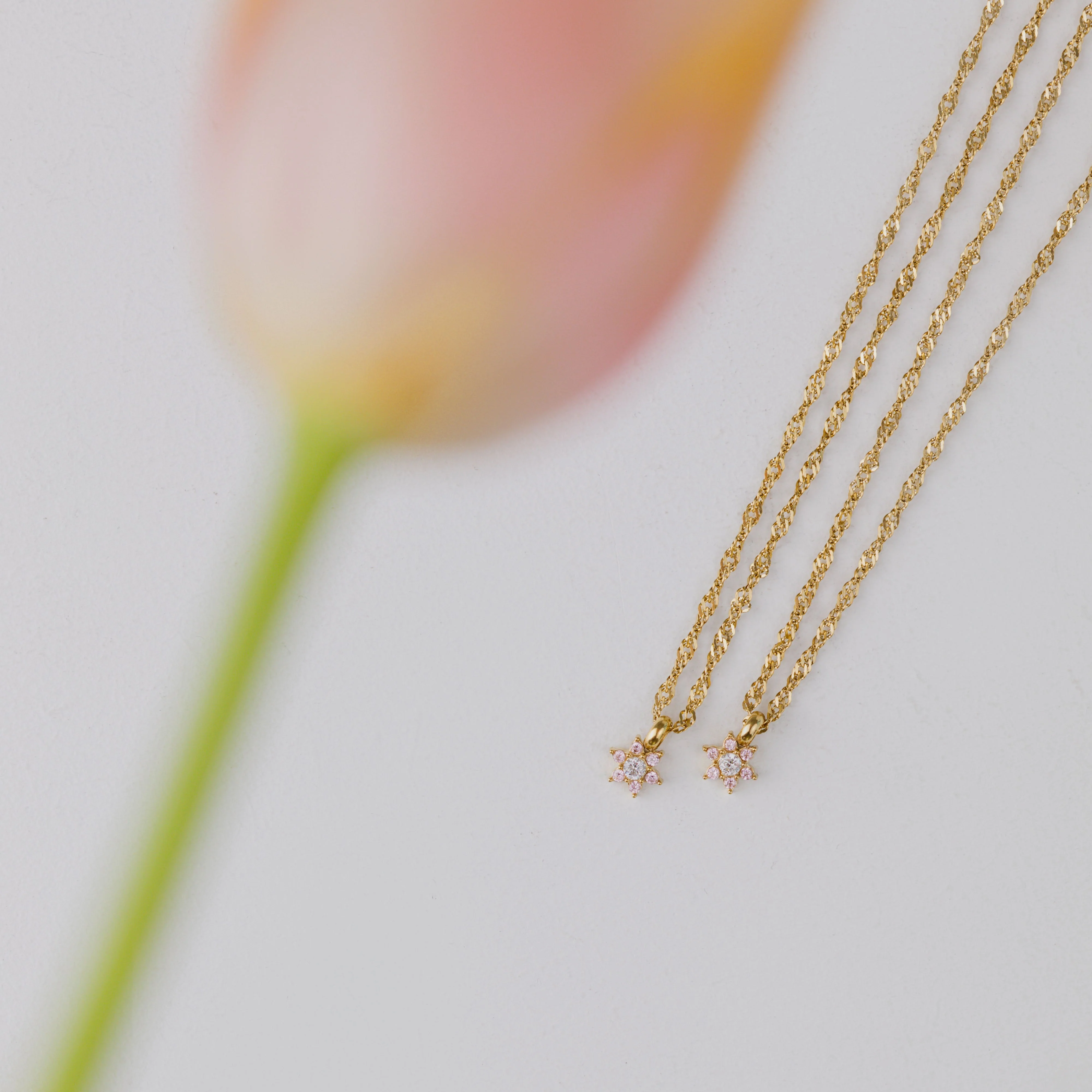Sparkling Pink Petal Necklace Rose Gold - Image 4