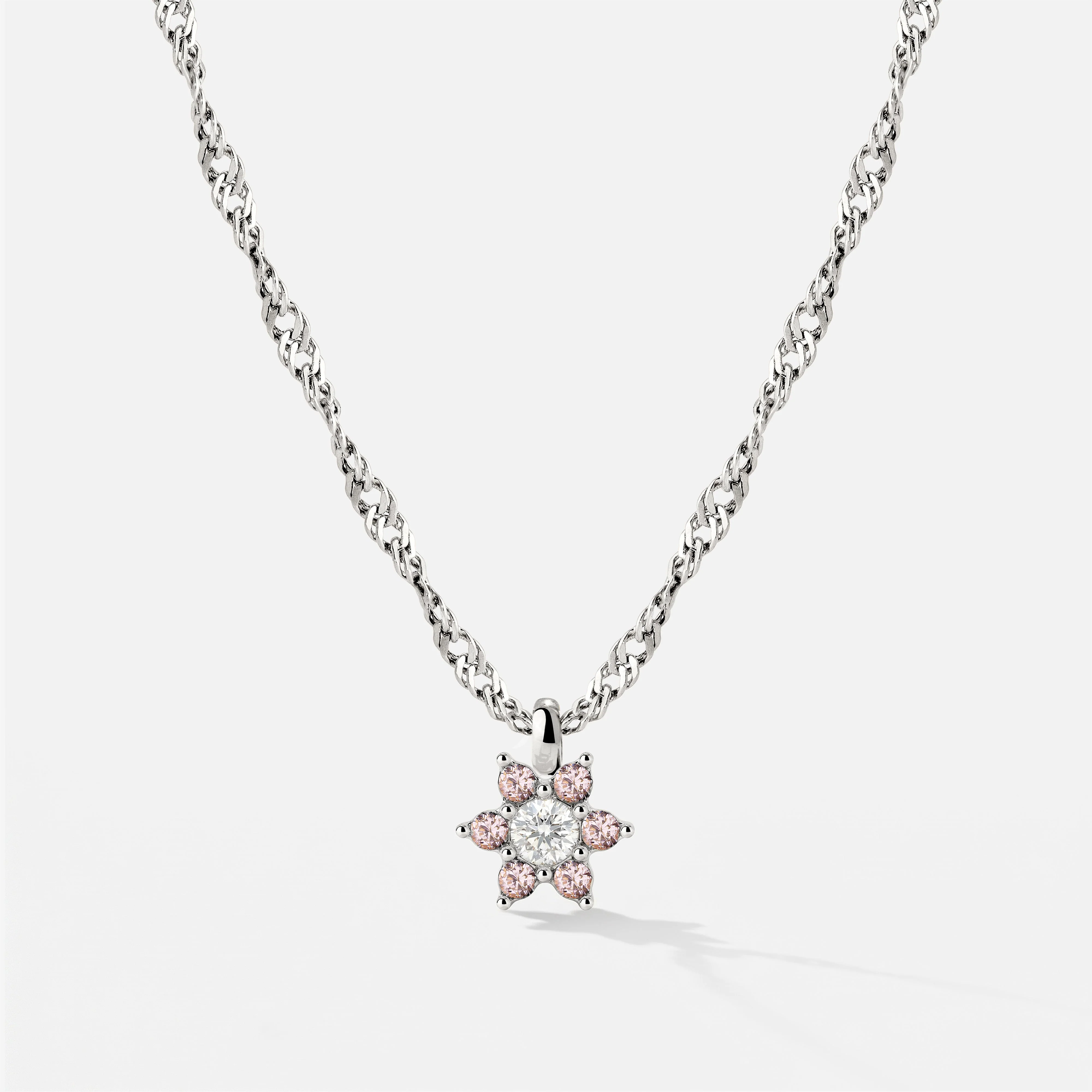 Sparkling Pink Petal Necklace Silver