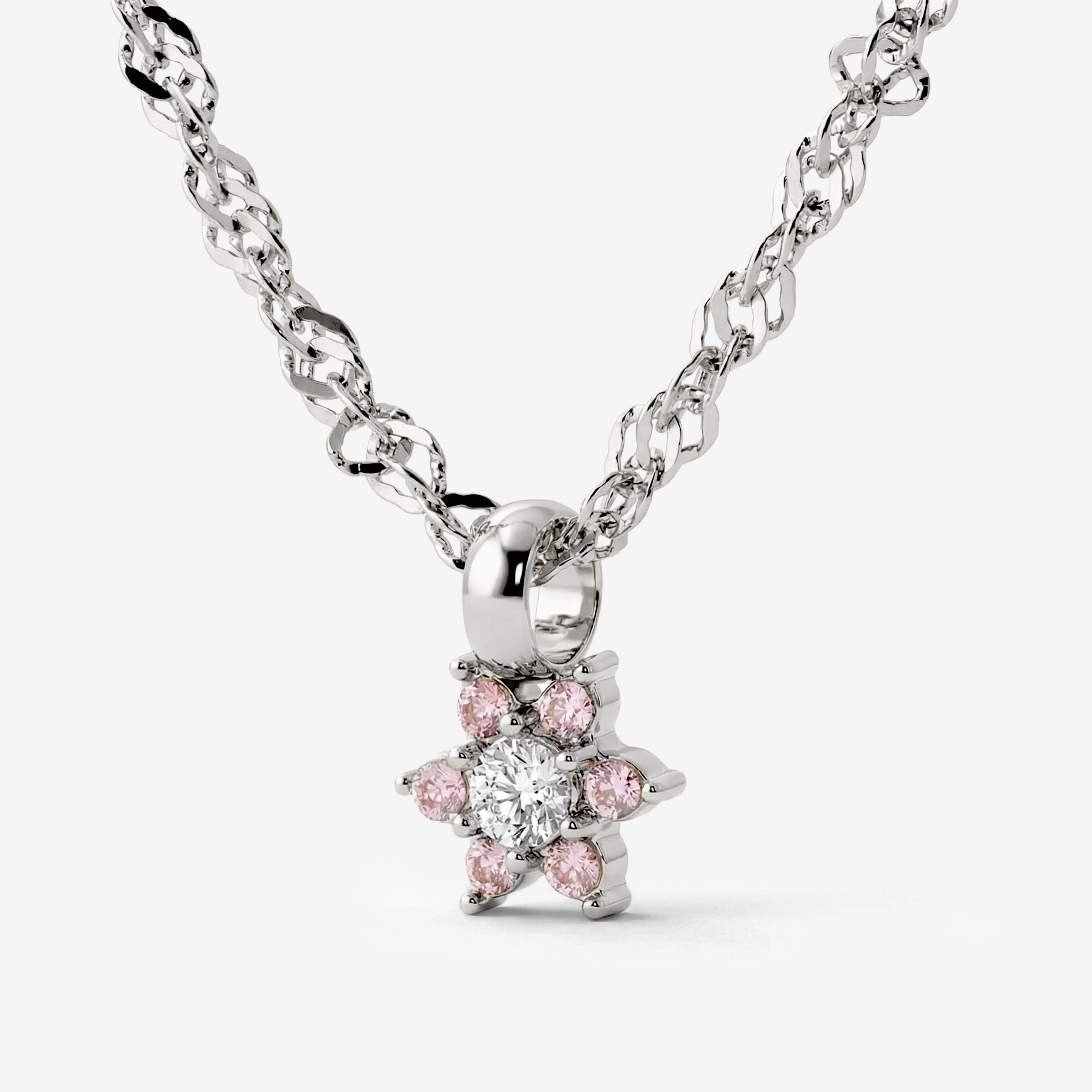 Sparkling Pink Petal Necklace Silver - Image 3
