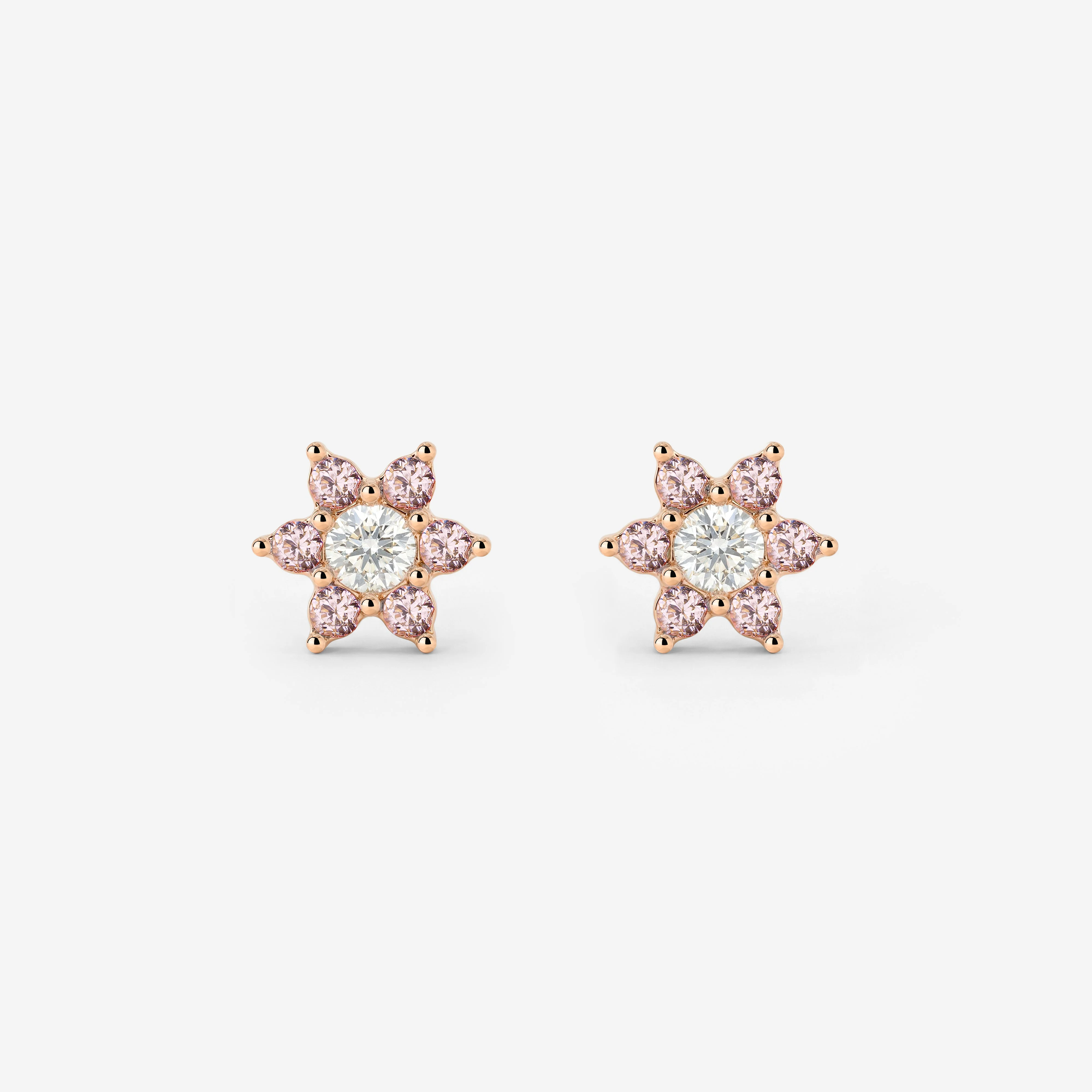 Sparkling Pink Petal Studs Rose Gold