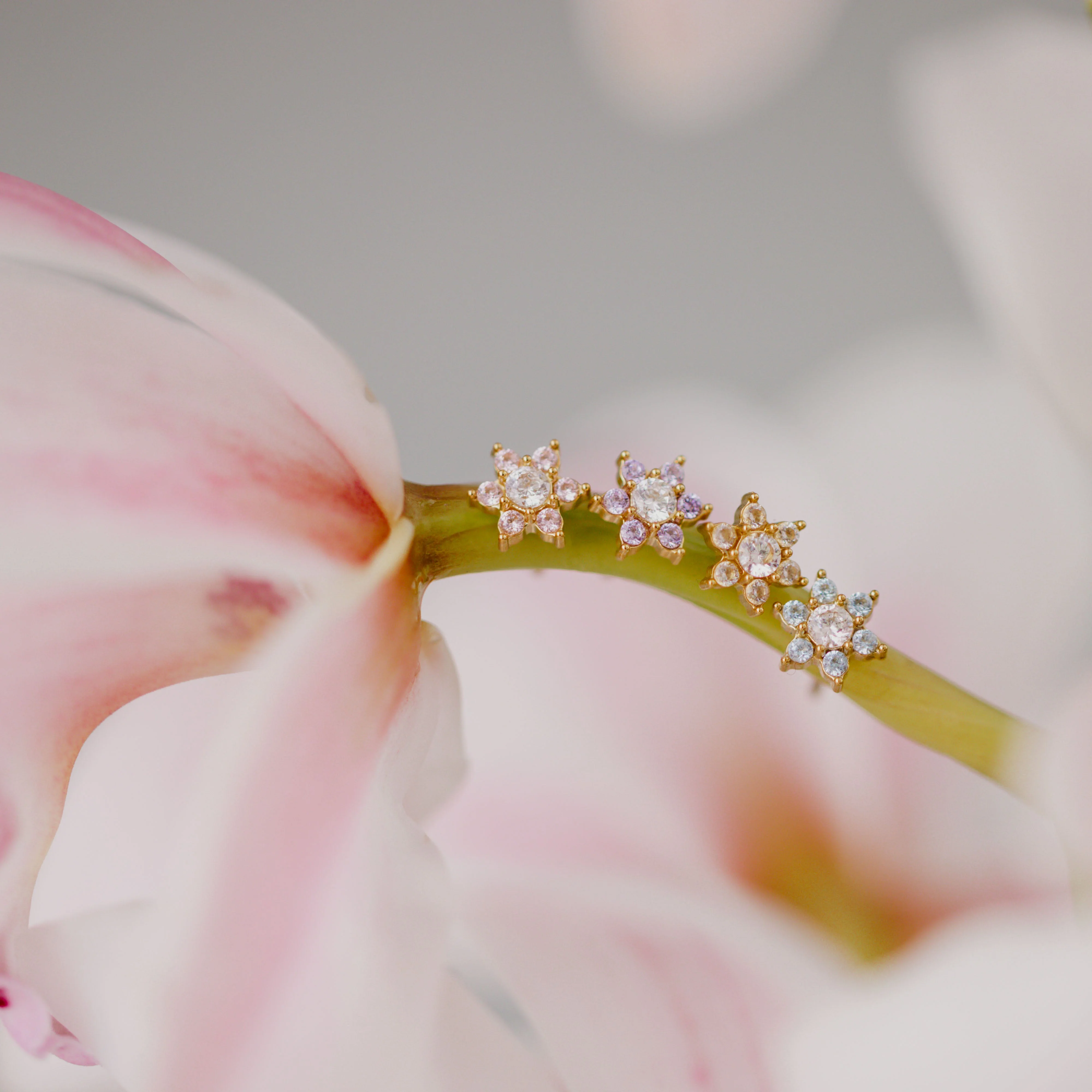 Sparkling Pink Petal Studs Rose Gold - Image 3