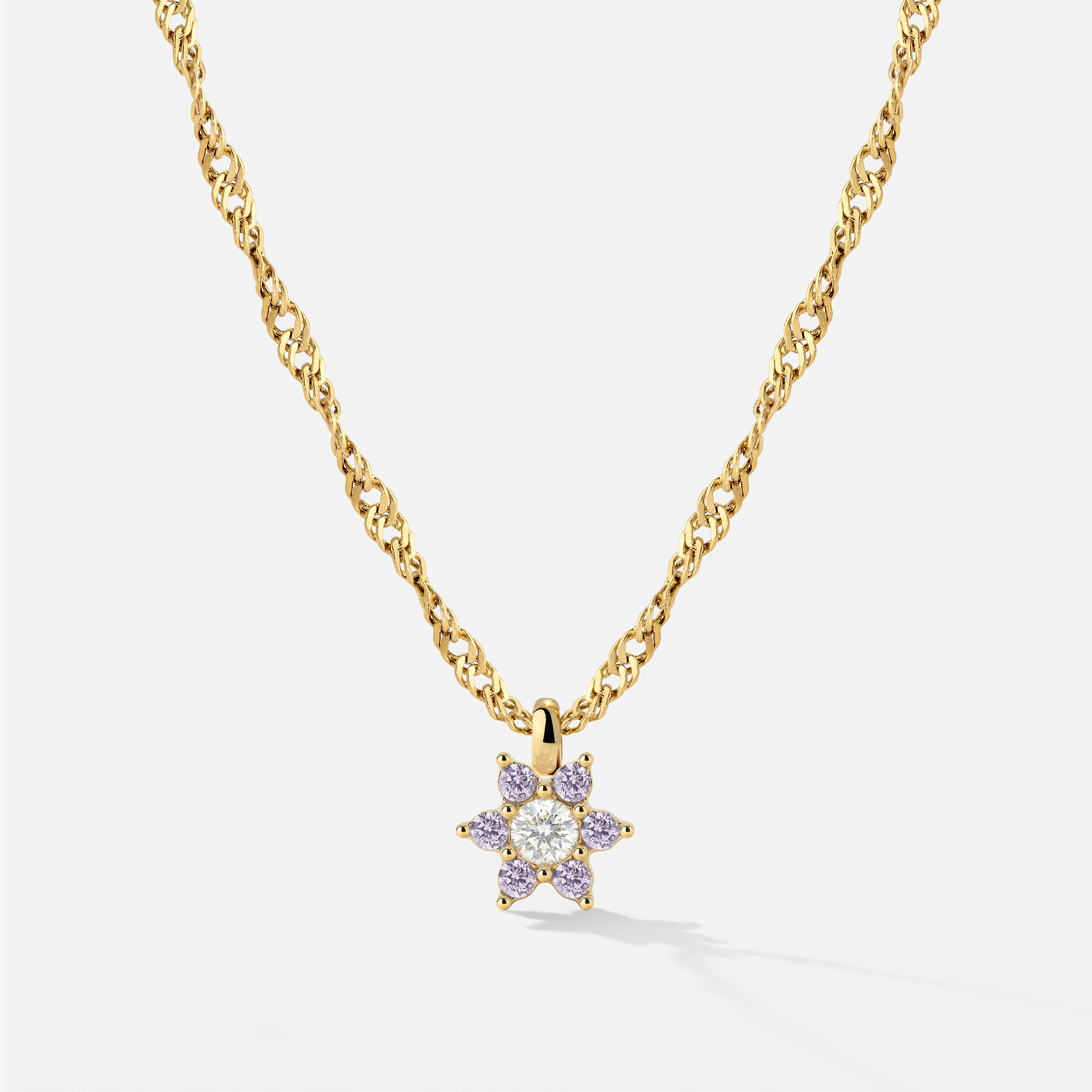 Sparkling Purple Petal Necklace Gold