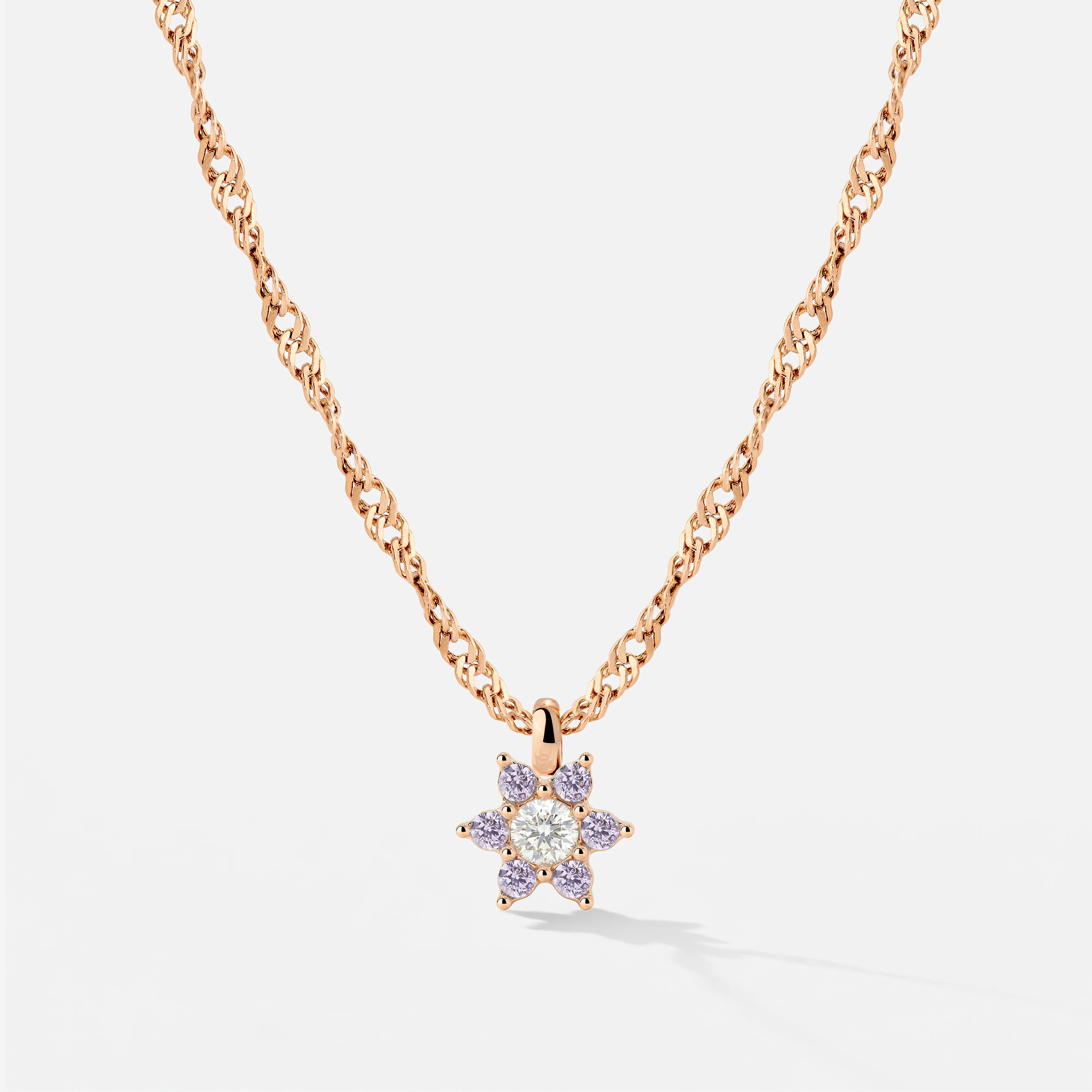 Sparkling Purple Petal Necklace Rose Gold