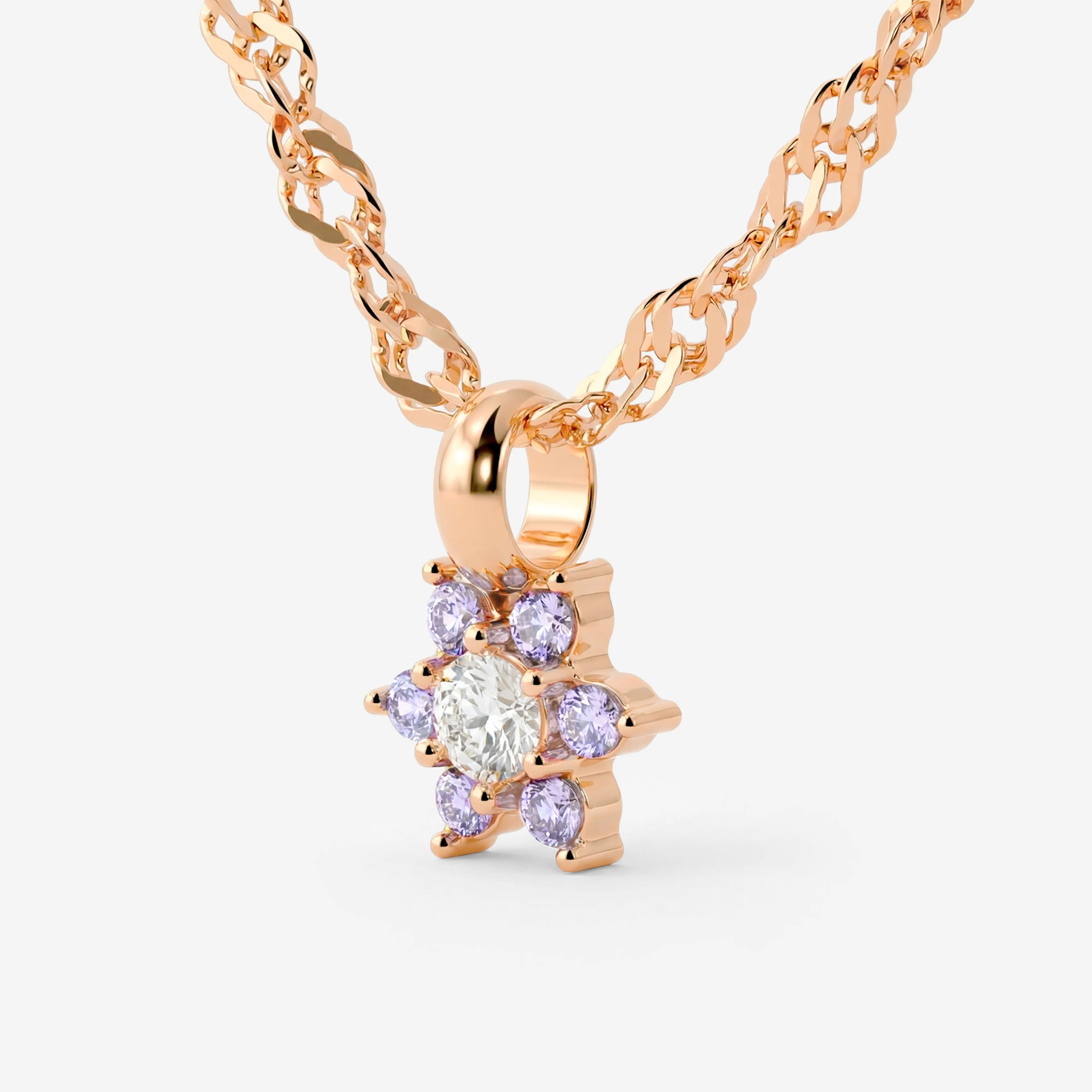 Sparkling Purple Petal Necklace Rose Gold - Image 4