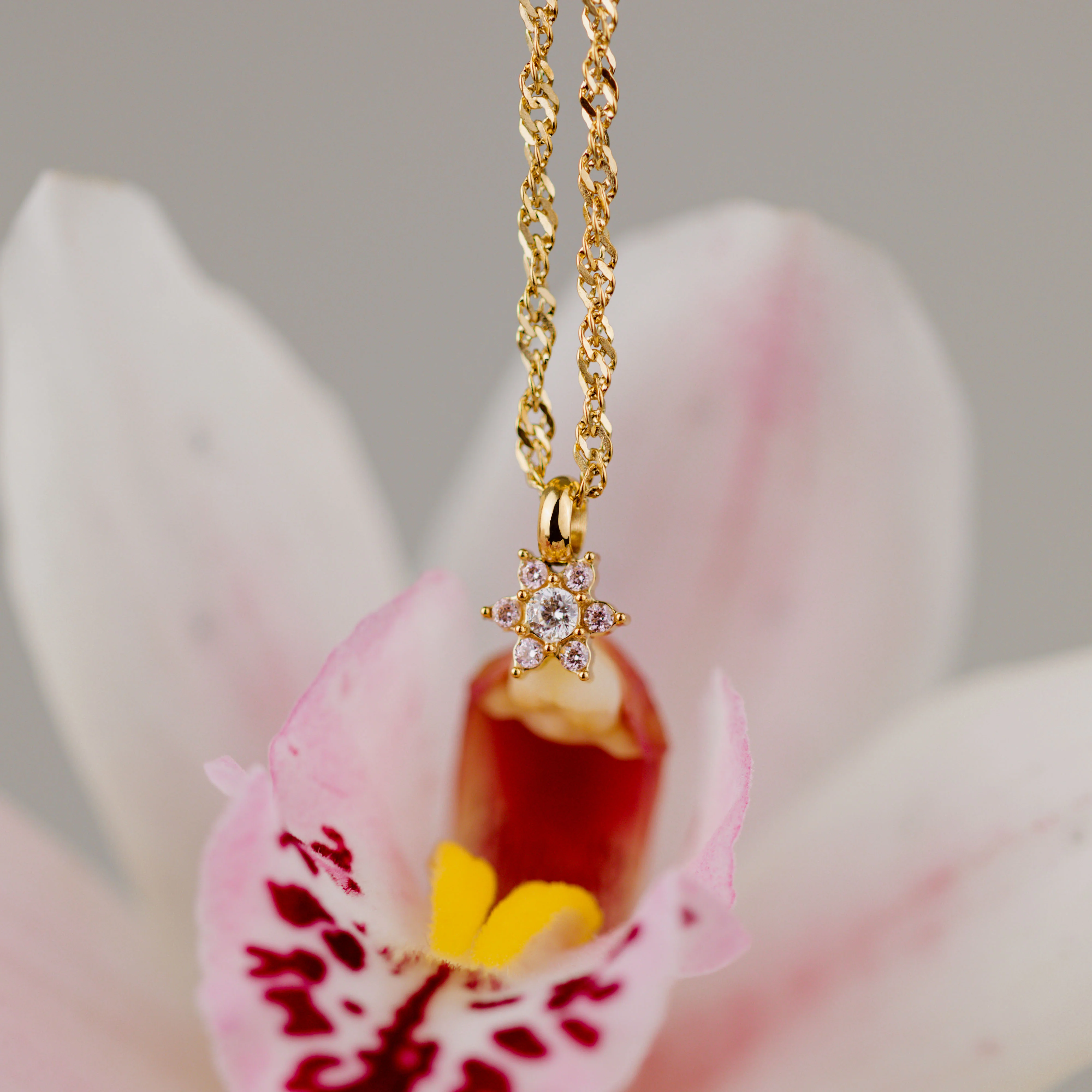 Sparkling Purple Petal Necklace Rose Gold - Image 5