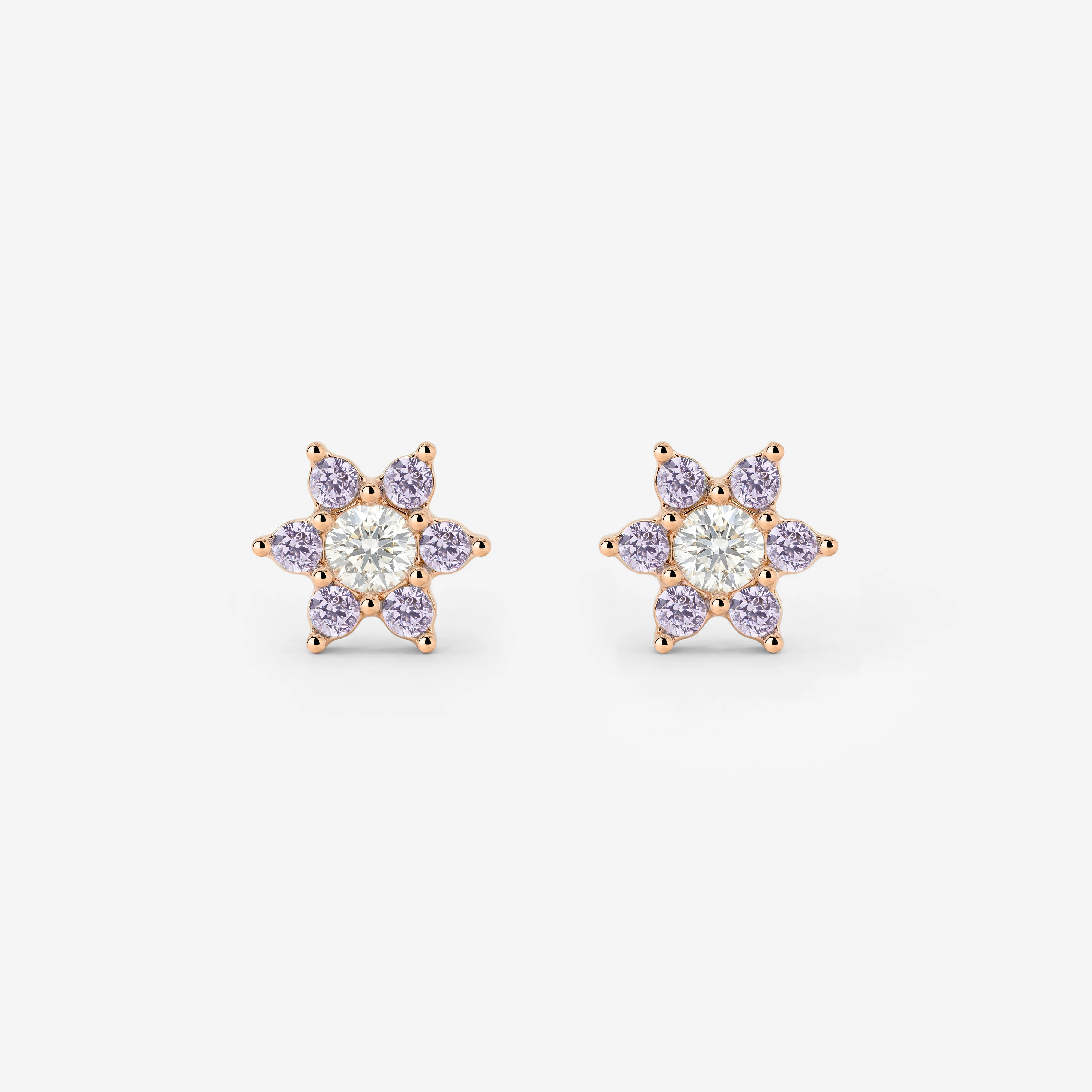 Sparkling Purple Petal Studs Rose Gold