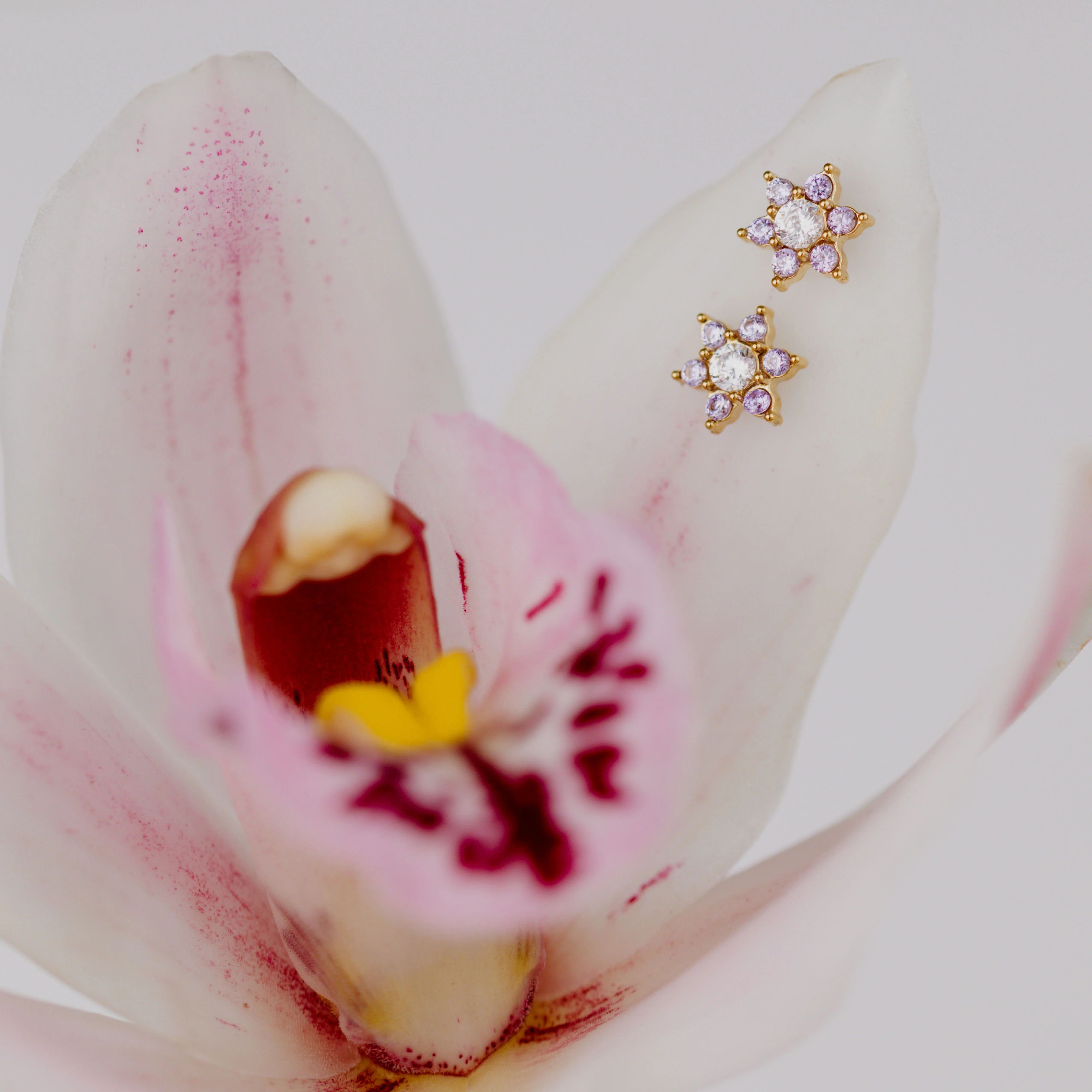 Sparkling Purple Petal Studs Rose Gold - Image 3