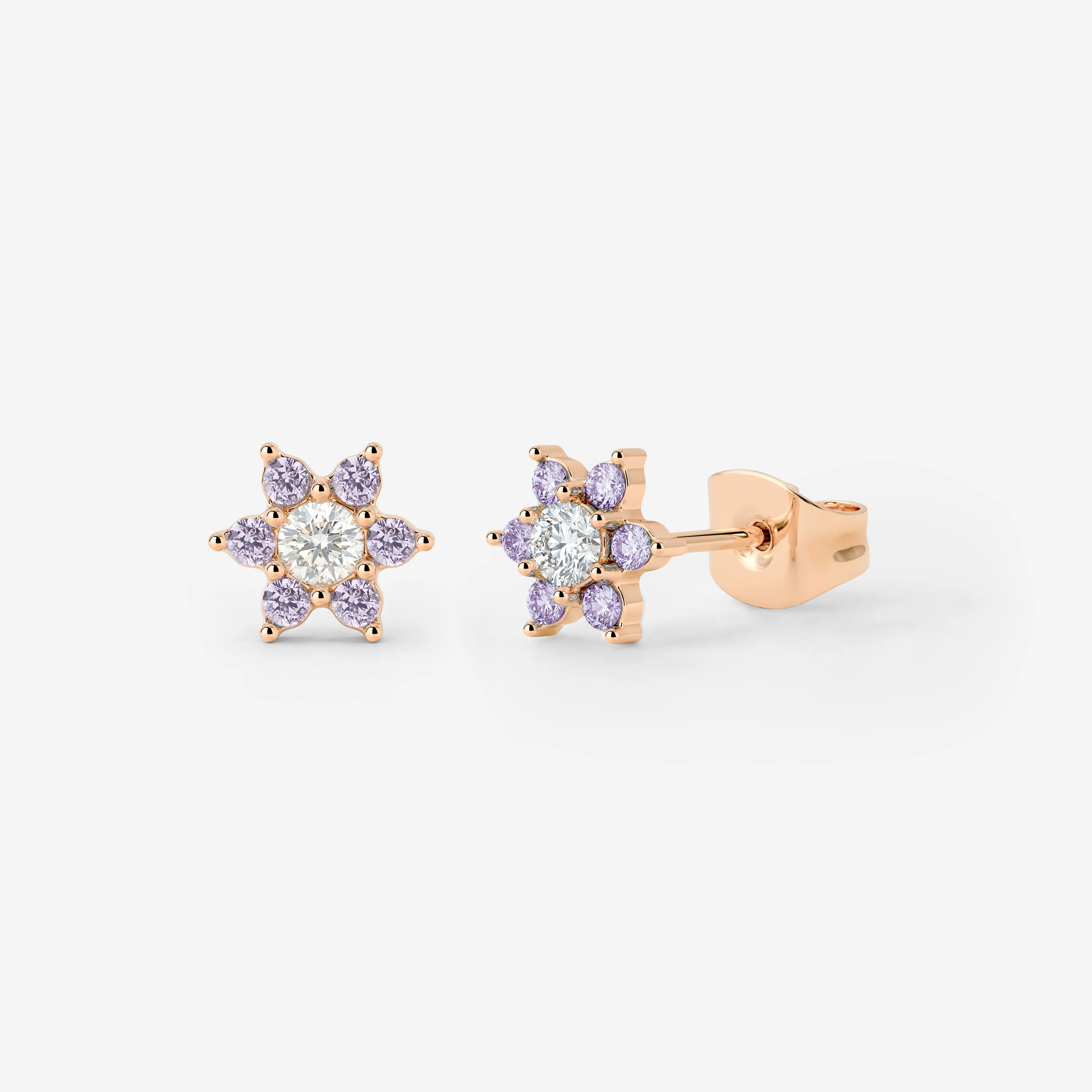 Sparkling Purple Petal Studs Rose Gold - Image 4