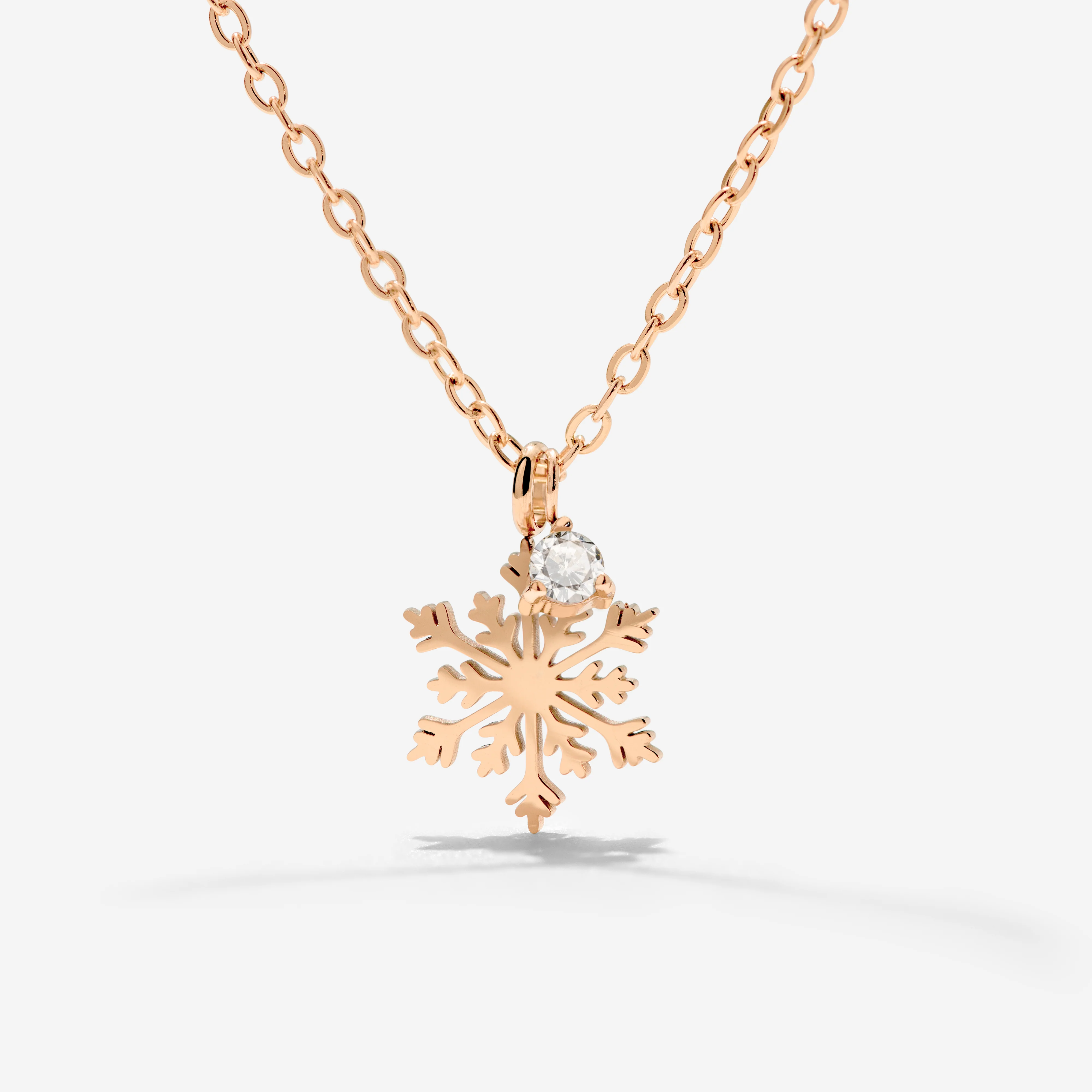 Sparkling Snowflake Necklace Rose Gold