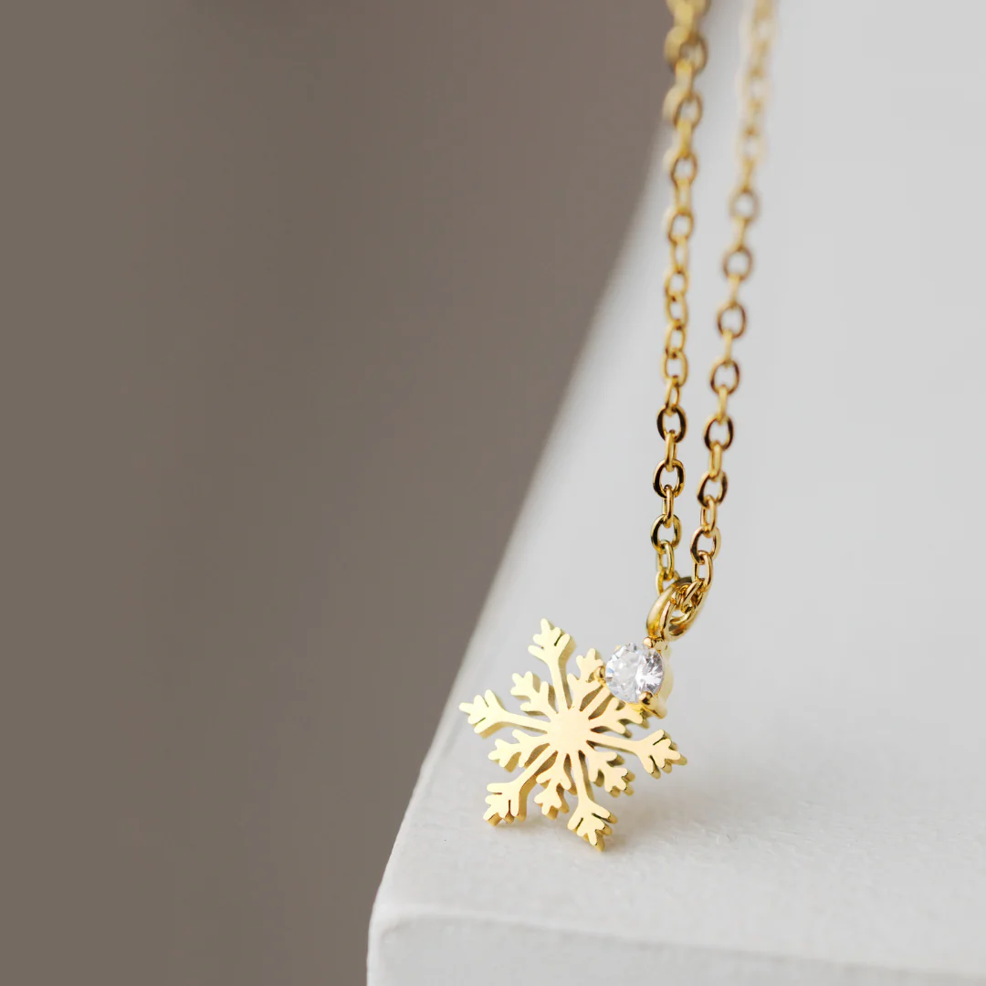 Sparkling Snowflake Necklace Rose Gold - Image 5