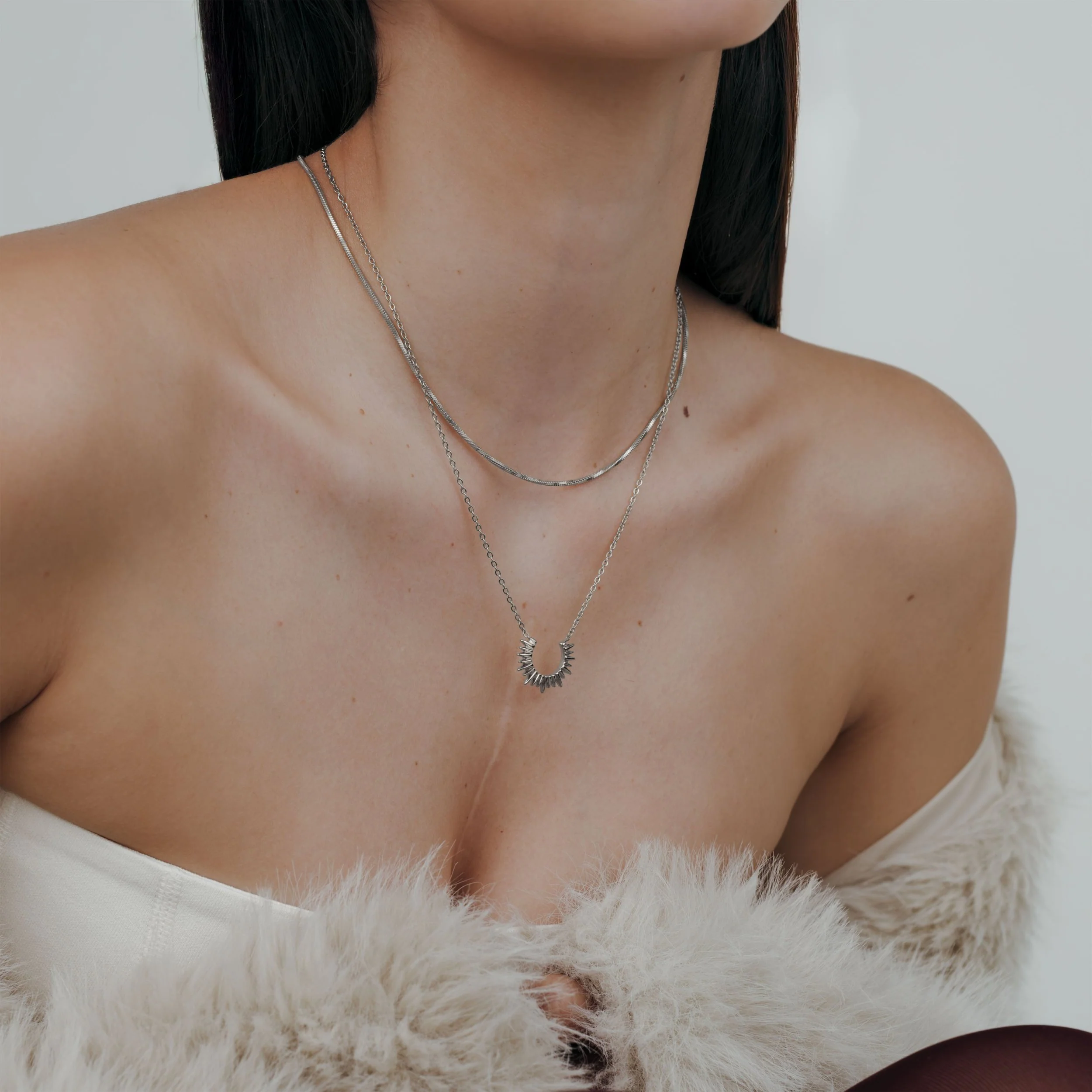 Squared Snake Chain Necklace Silver - Image 2