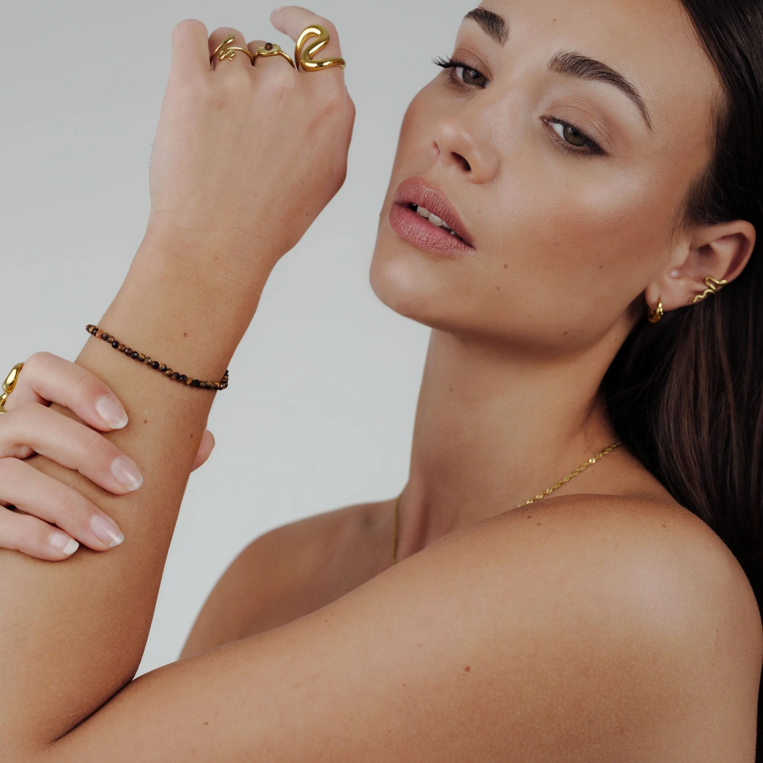Tiger's Eye Bead Bracelet Gold - Image 2
