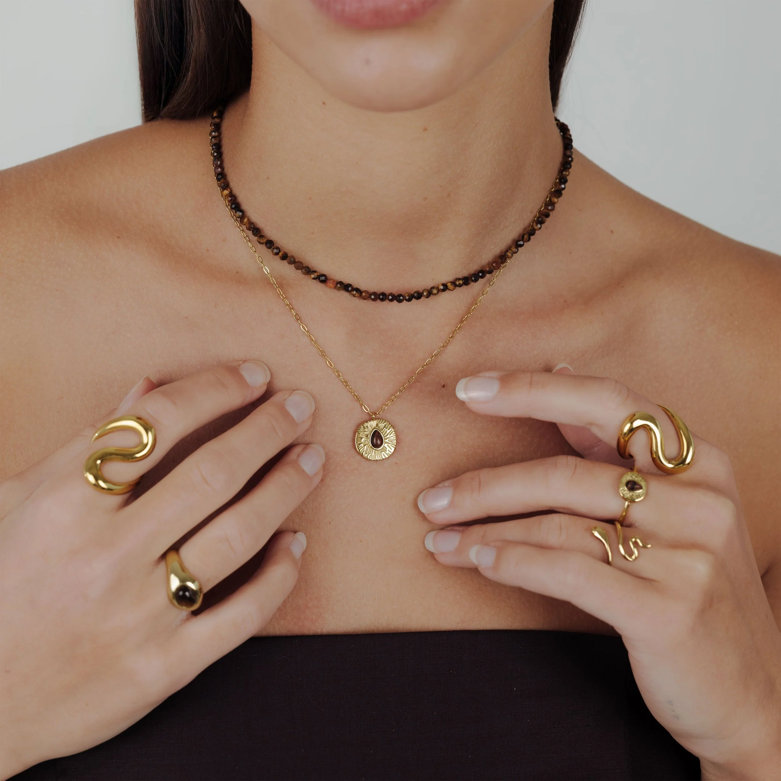 Tiger's Eye Bead Necklace Gold - Image 2