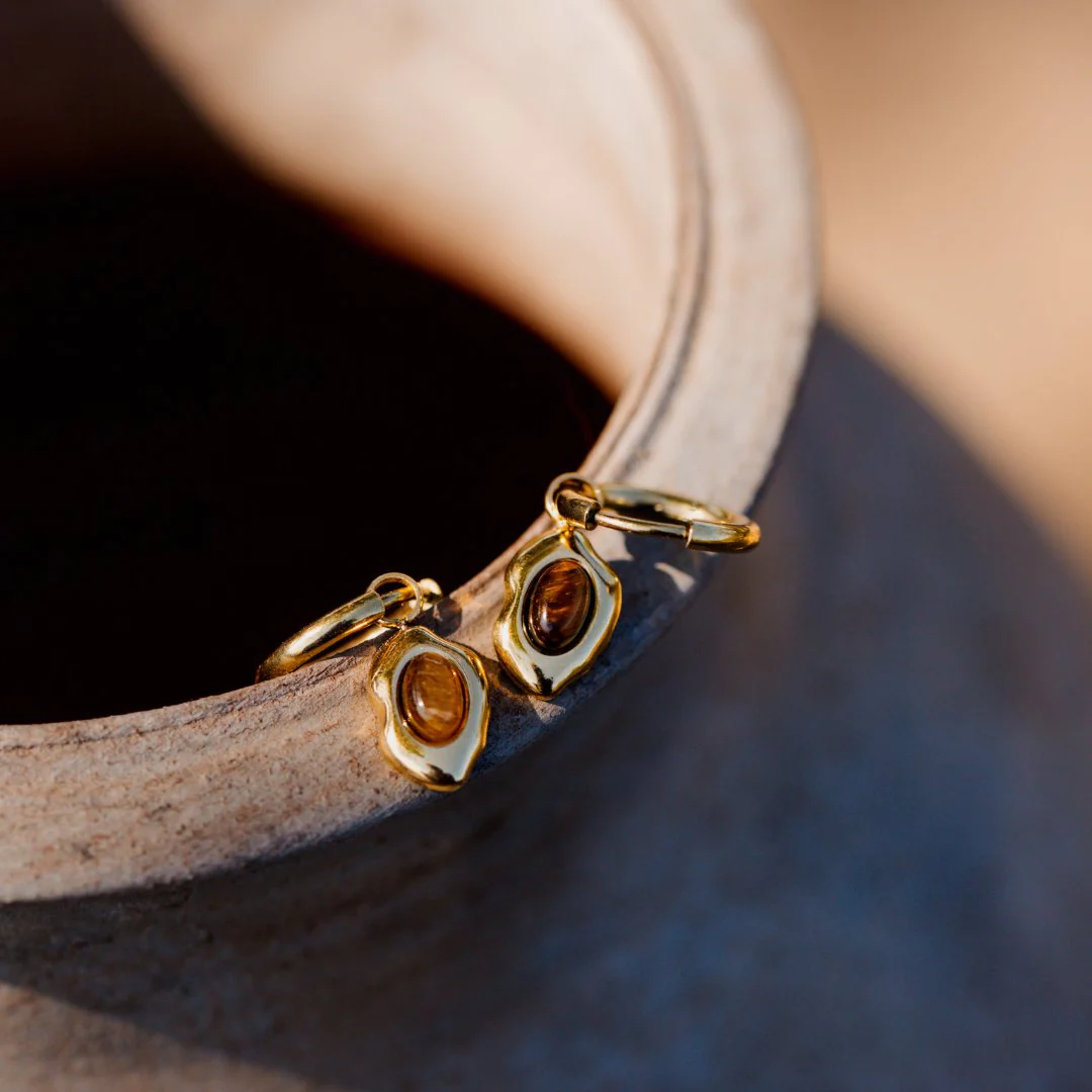 Tiger's Eye Hoop Set Small Gold - Image 3