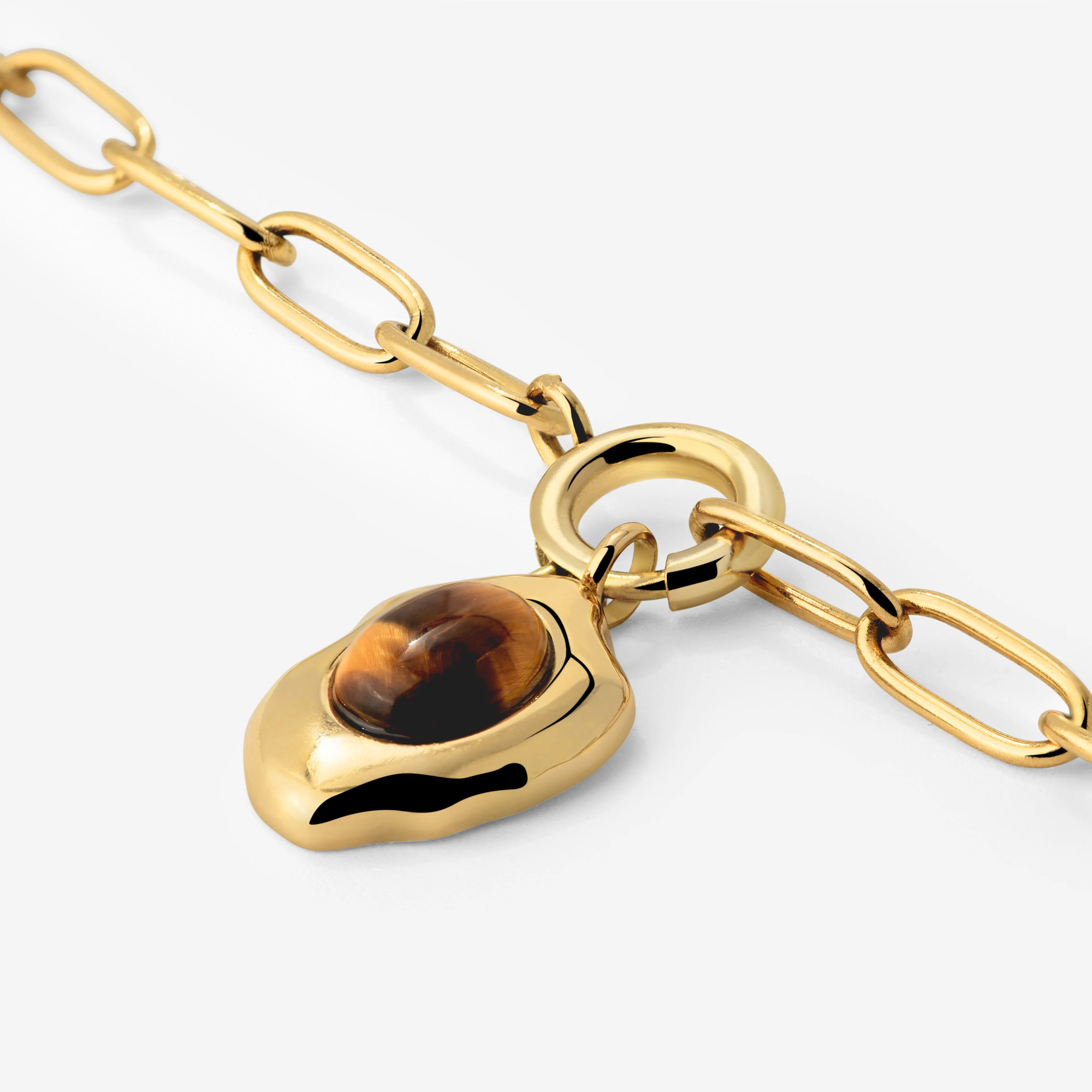 Tiger's Eye Oval Links Necklace Set Gold - Image 3