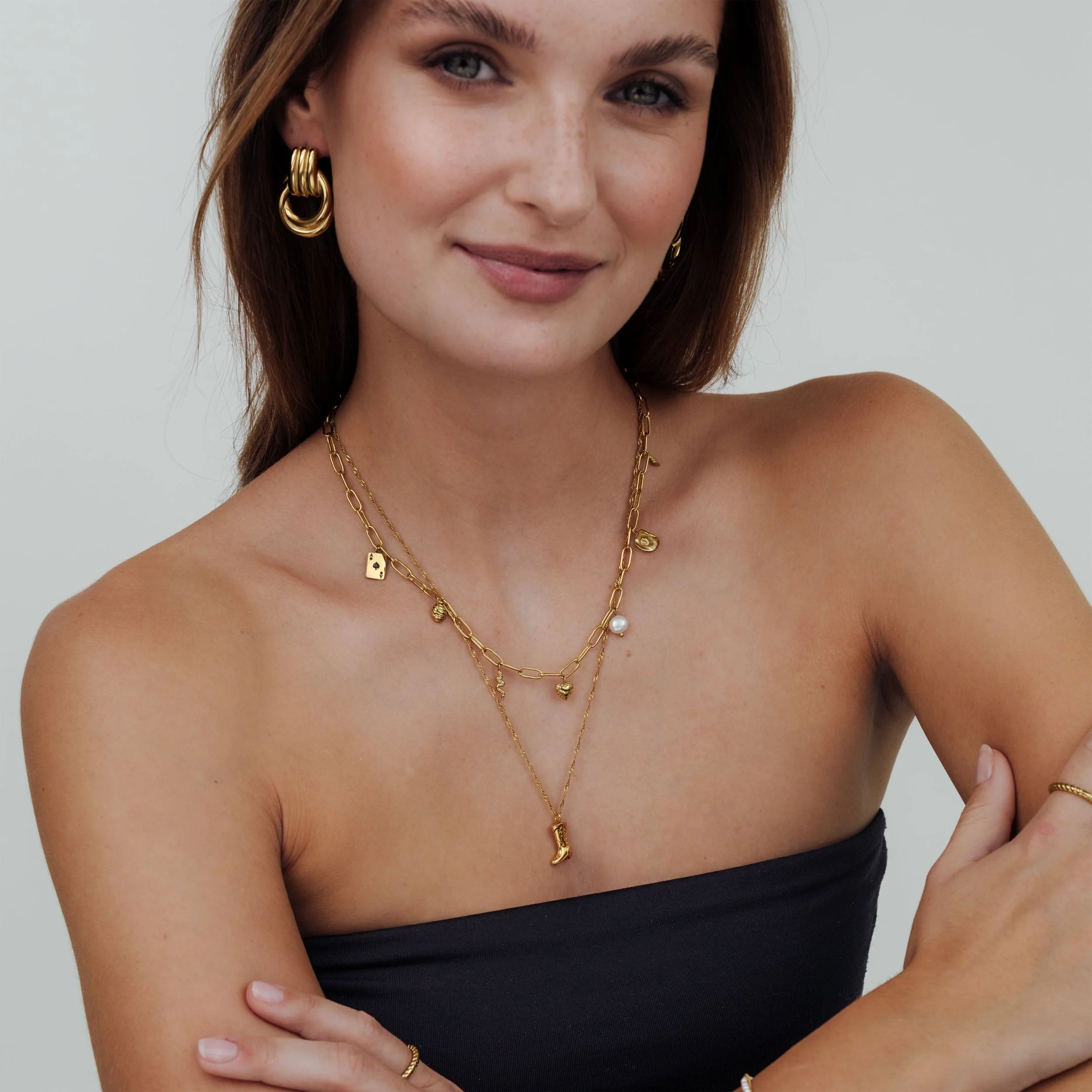 Treasure Box Necklace Stud Earrings Gold - Image 2