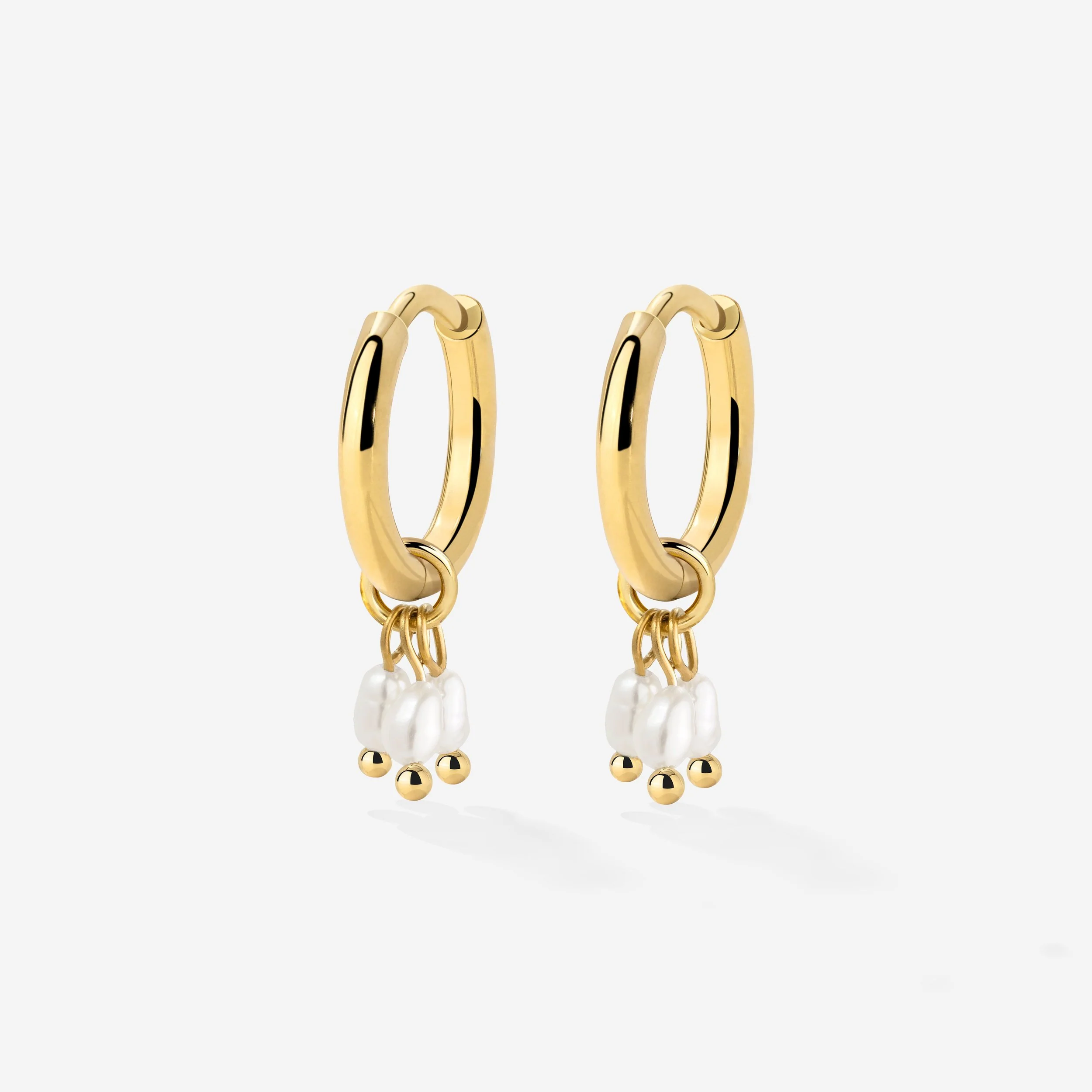 Tres Perlas Hoop Set Gold
