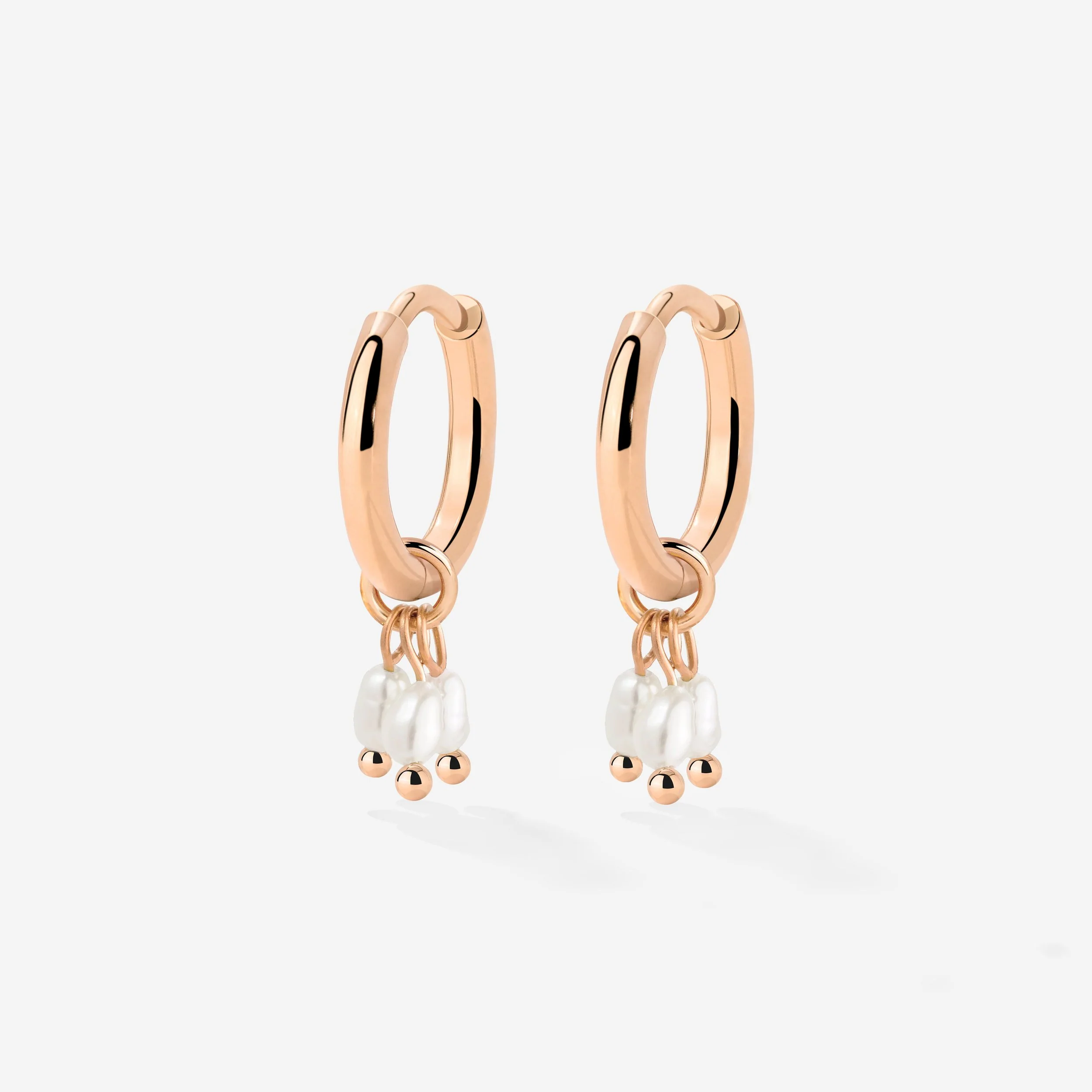 Tres Perlas Hoop Set Rose Gold