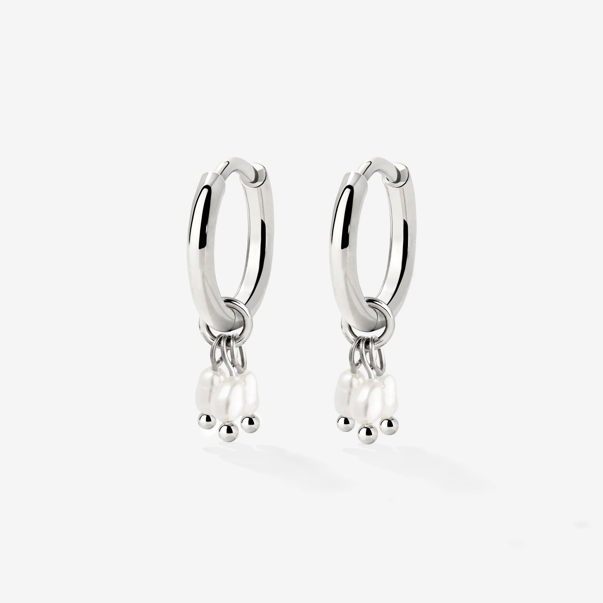 Tres Perlas Hoop Set Silver