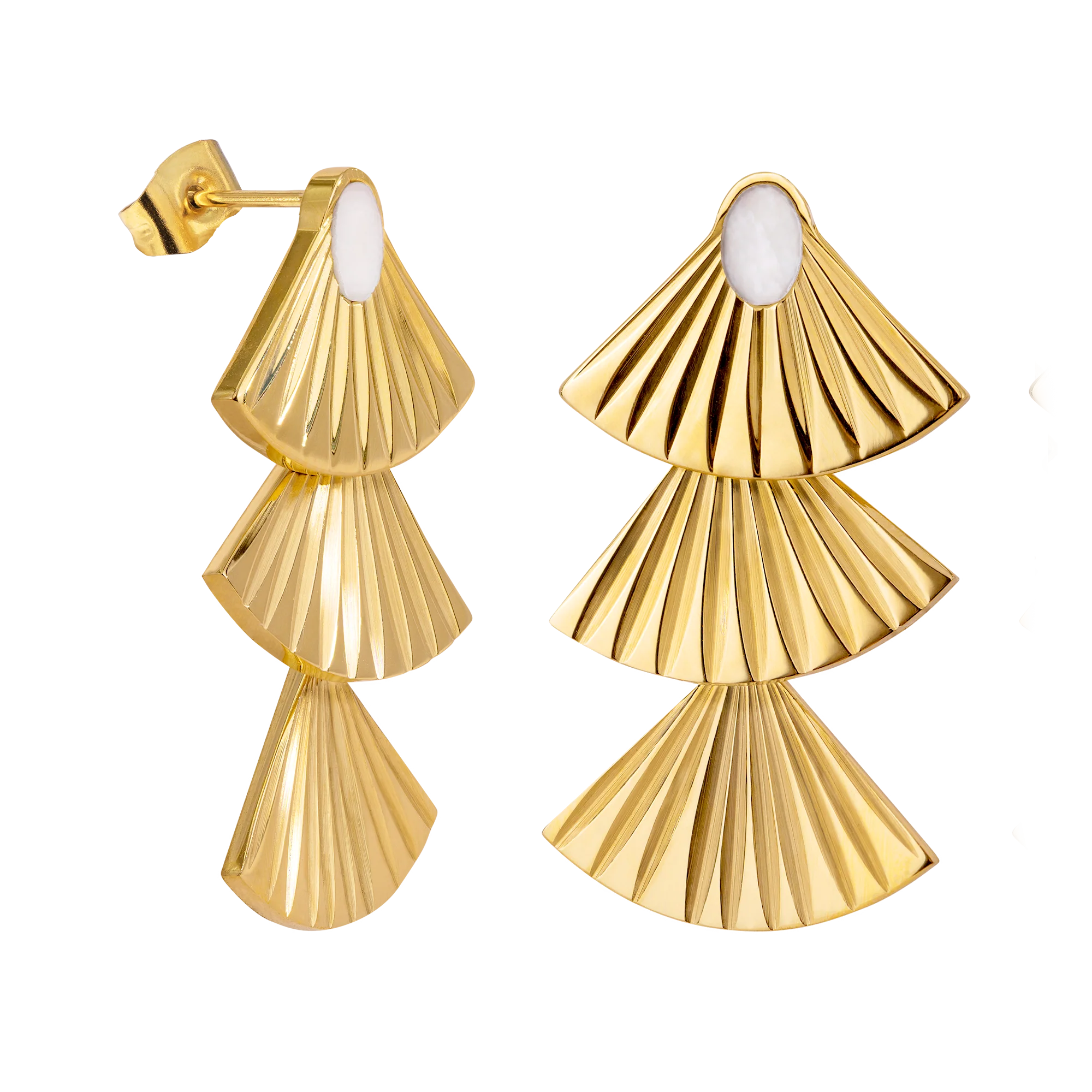 Triple Fan Studs Gold