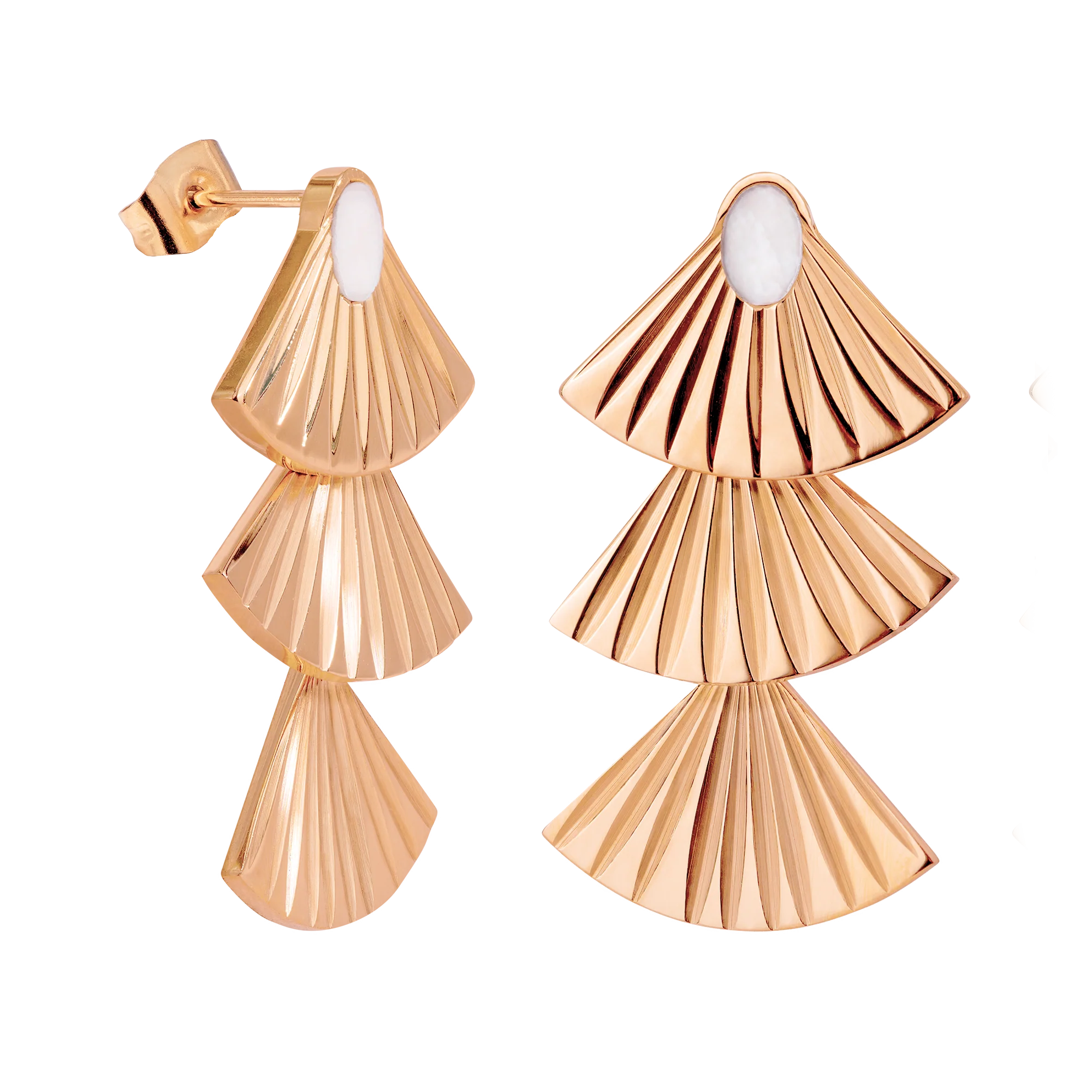 Triple Fan Studs Rose Gold