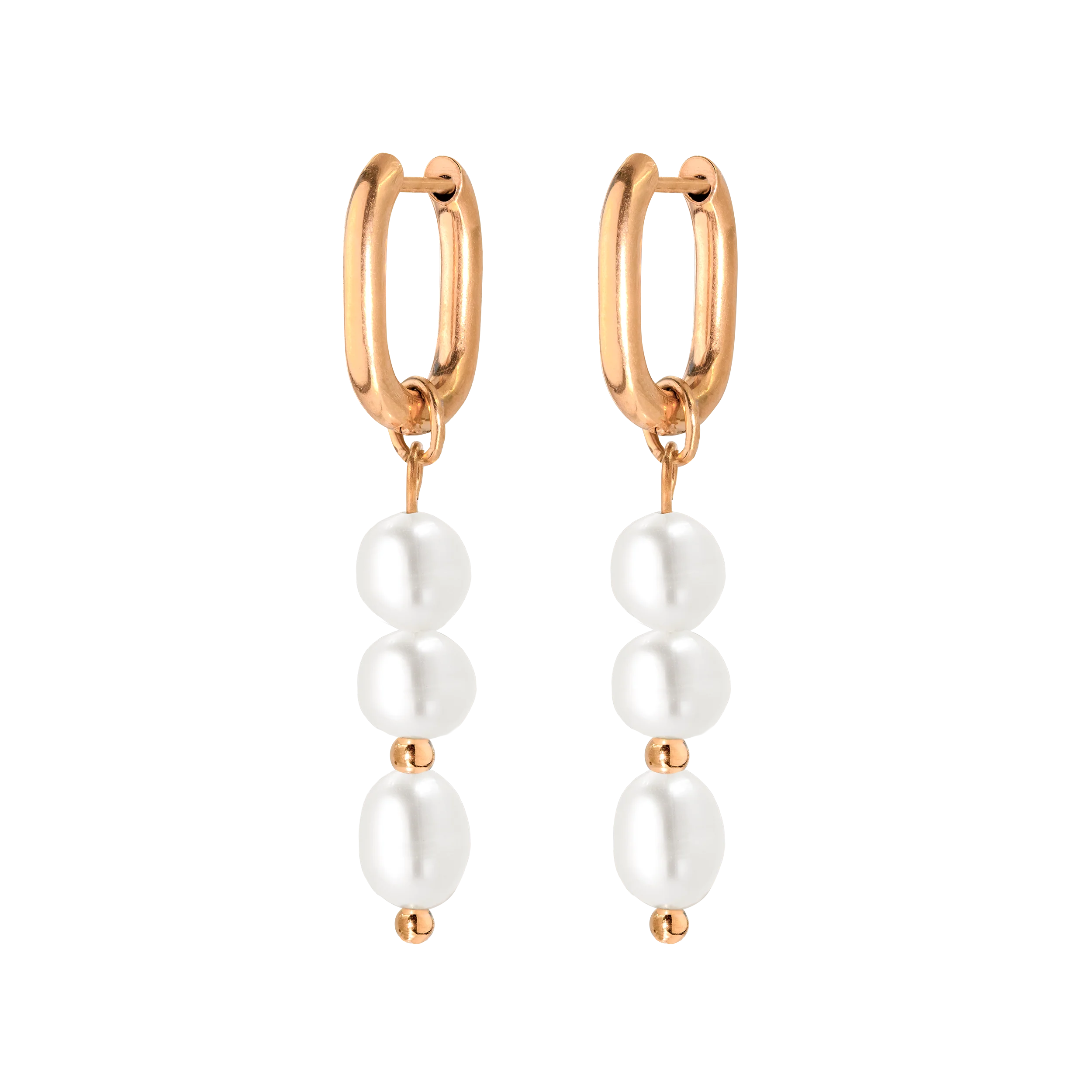 Triple Pearl Hoop Set Rose Gold