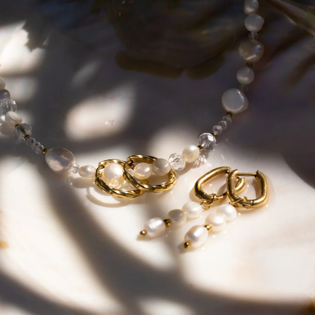 Triple Pearl Hoop Set Rose Gold - Image 4