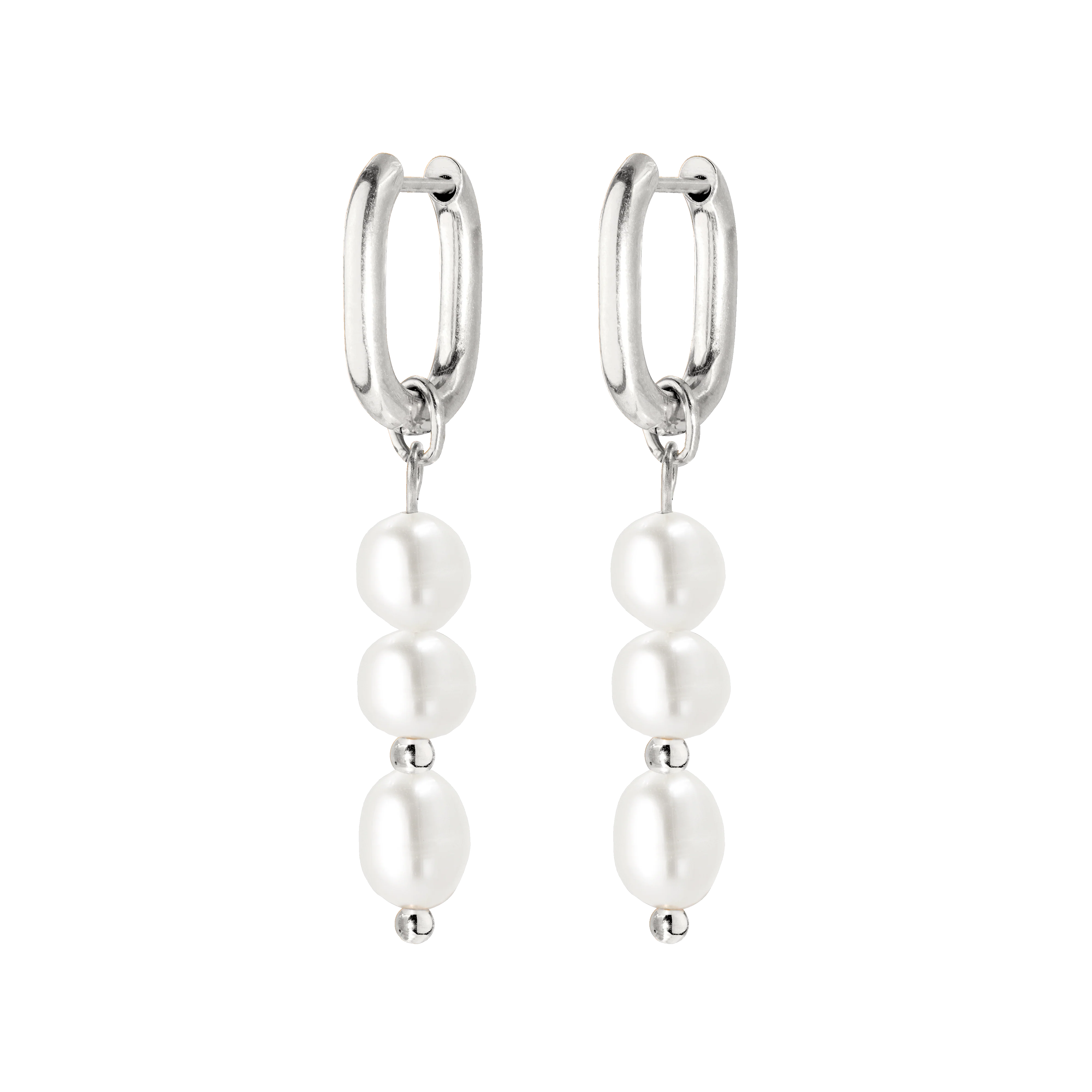 Triple Pearl Hoop Set Silver