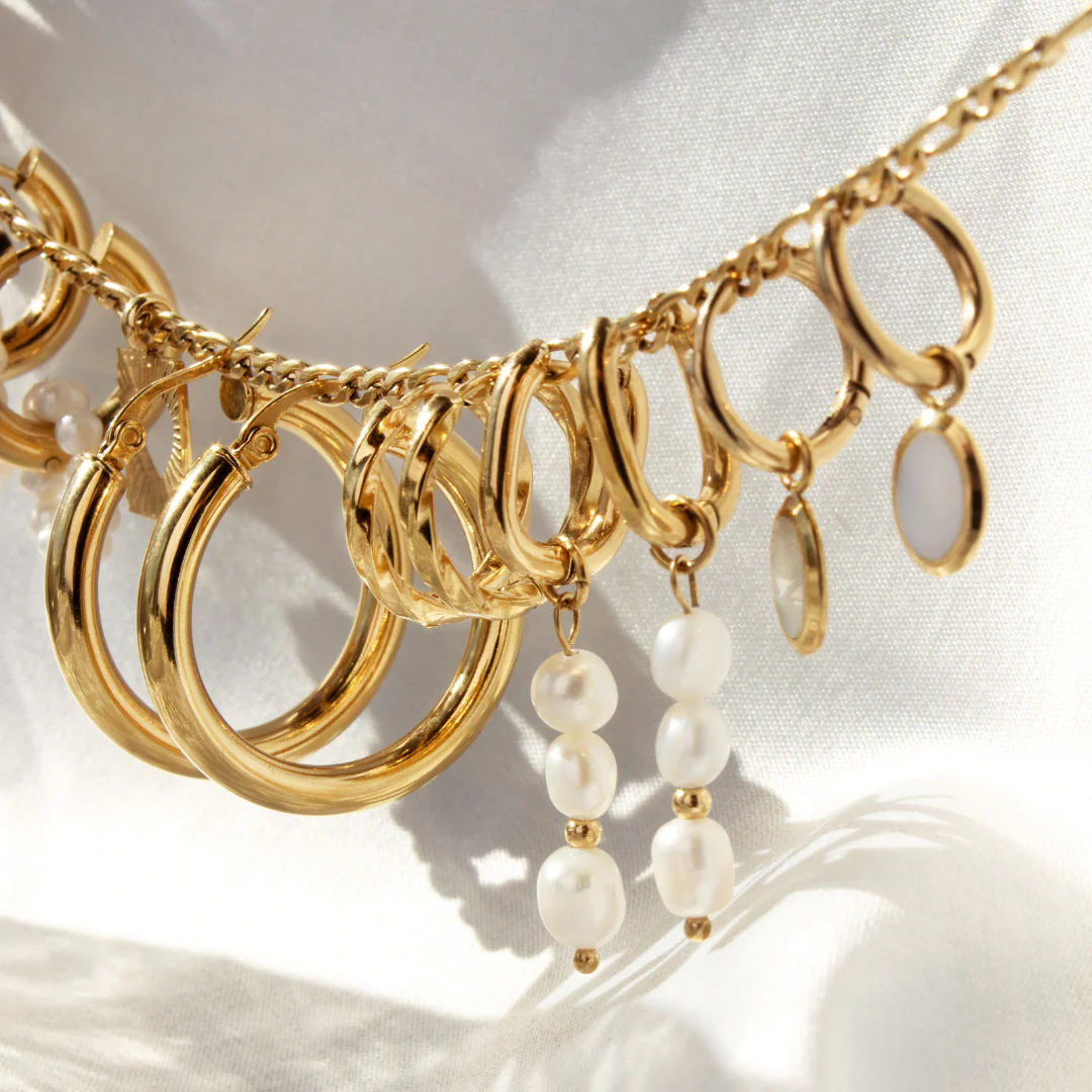 Triple Pearl Hoop Set Silver - Image 3