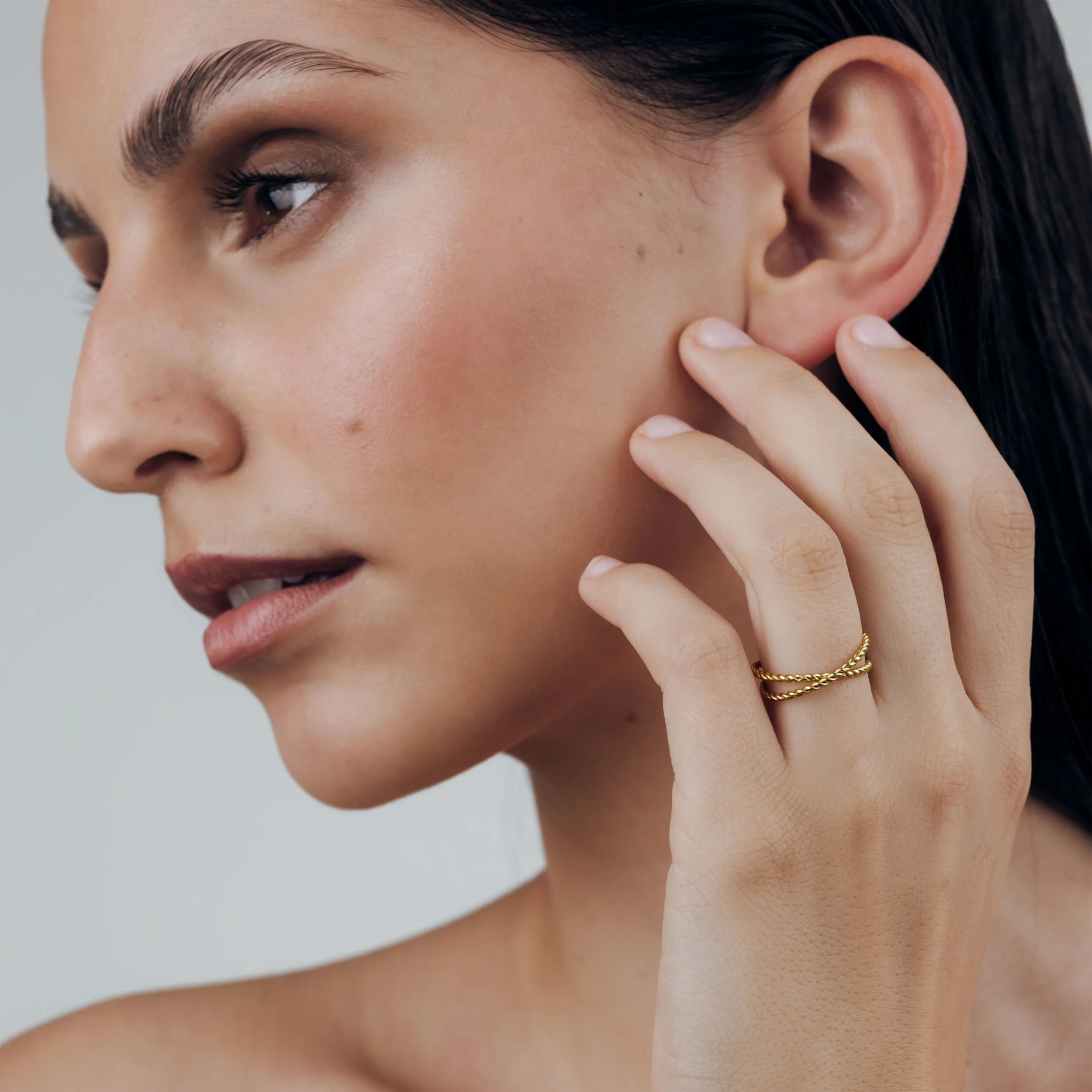Twisted Ring Duo Stud Earrings Gold - Image 2