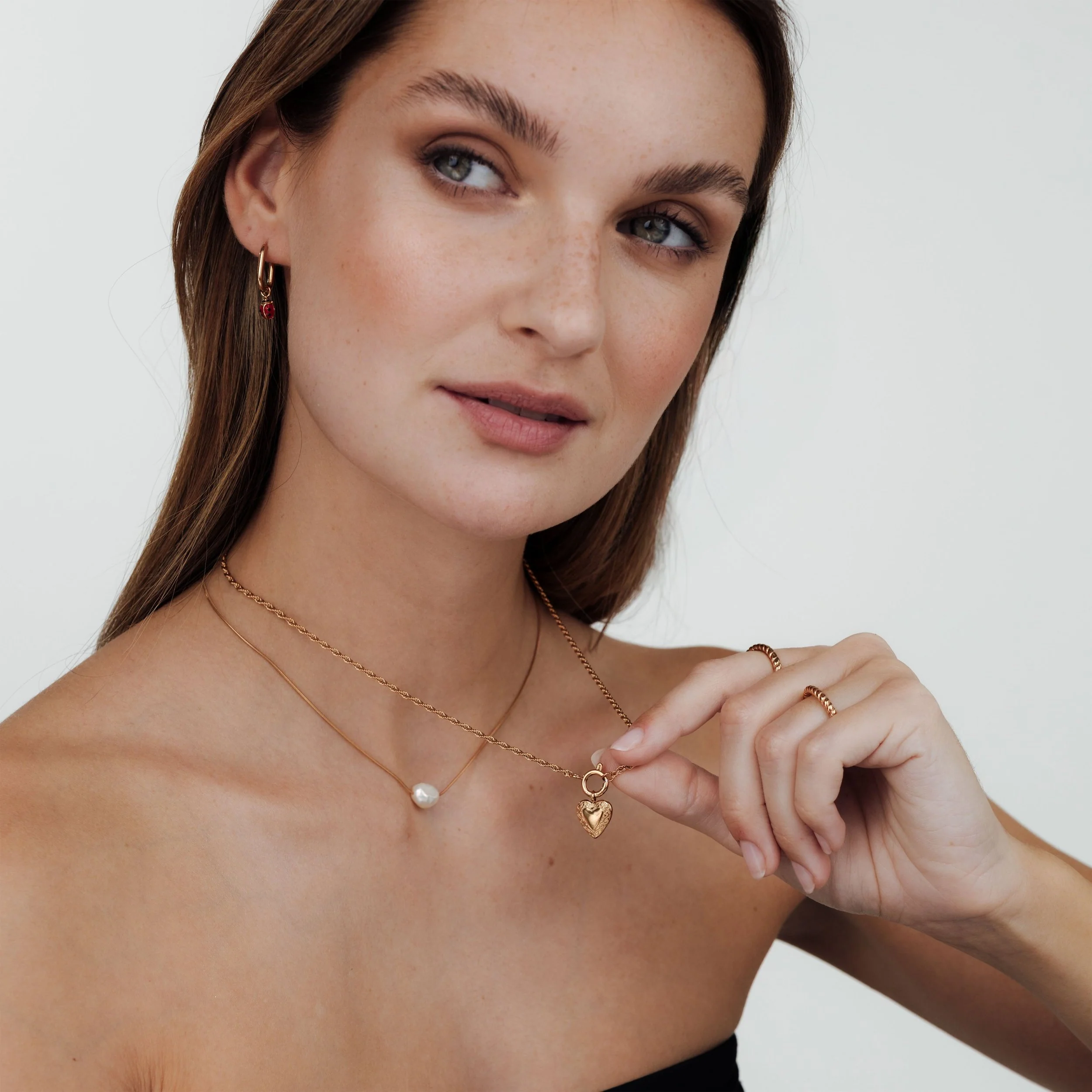Vintage Heart Rope Chain Necklace Set Rose Gold - Image 2