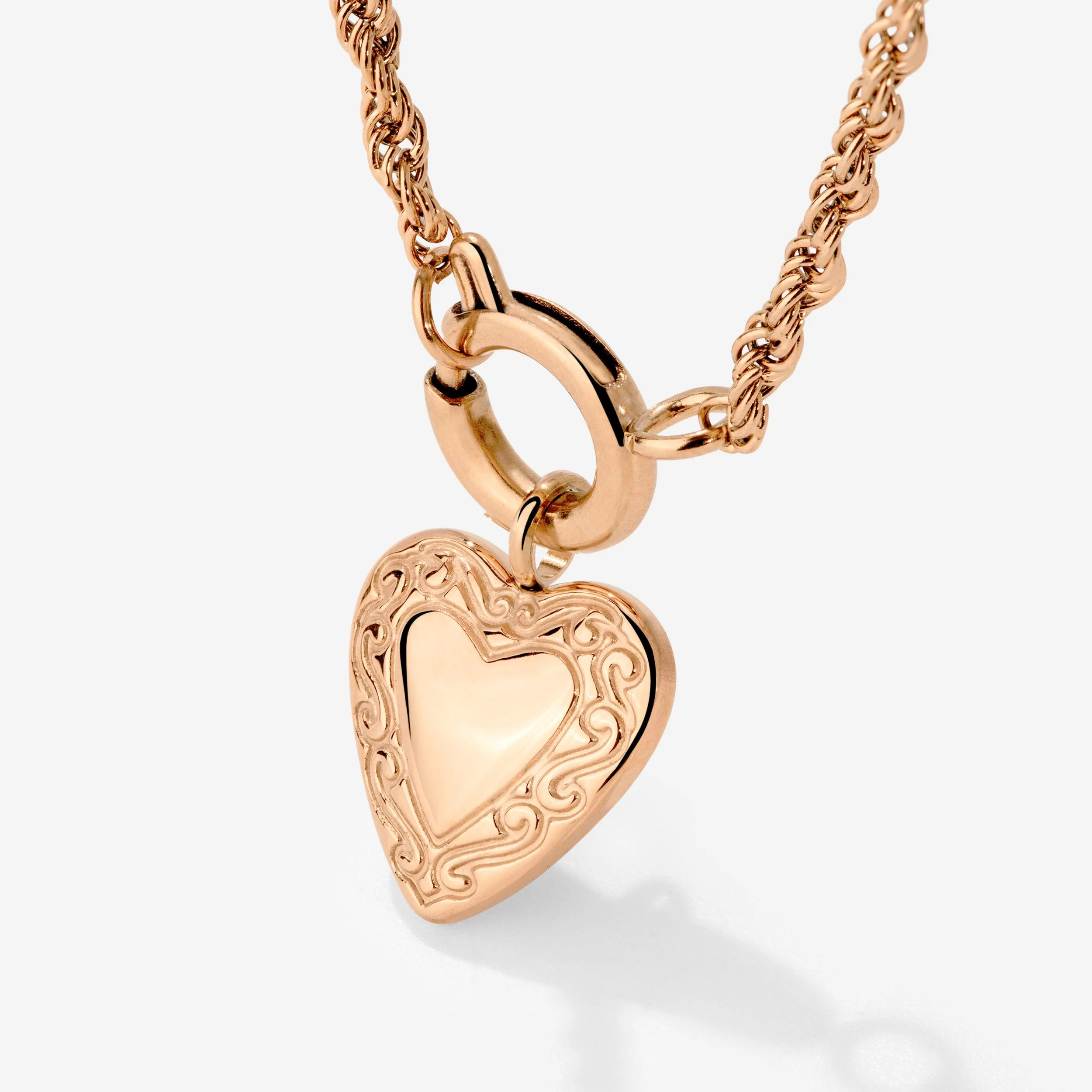 Vintage Heart Rope Chain Necklace Set Rose Gold - Image 3