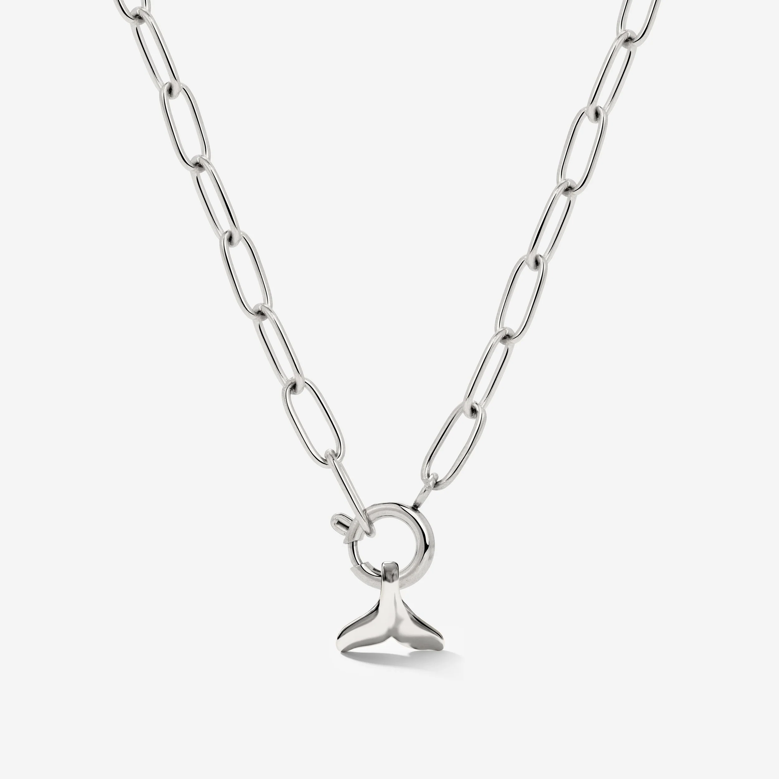 Whale Tail Oval Links Necklace Set Silver