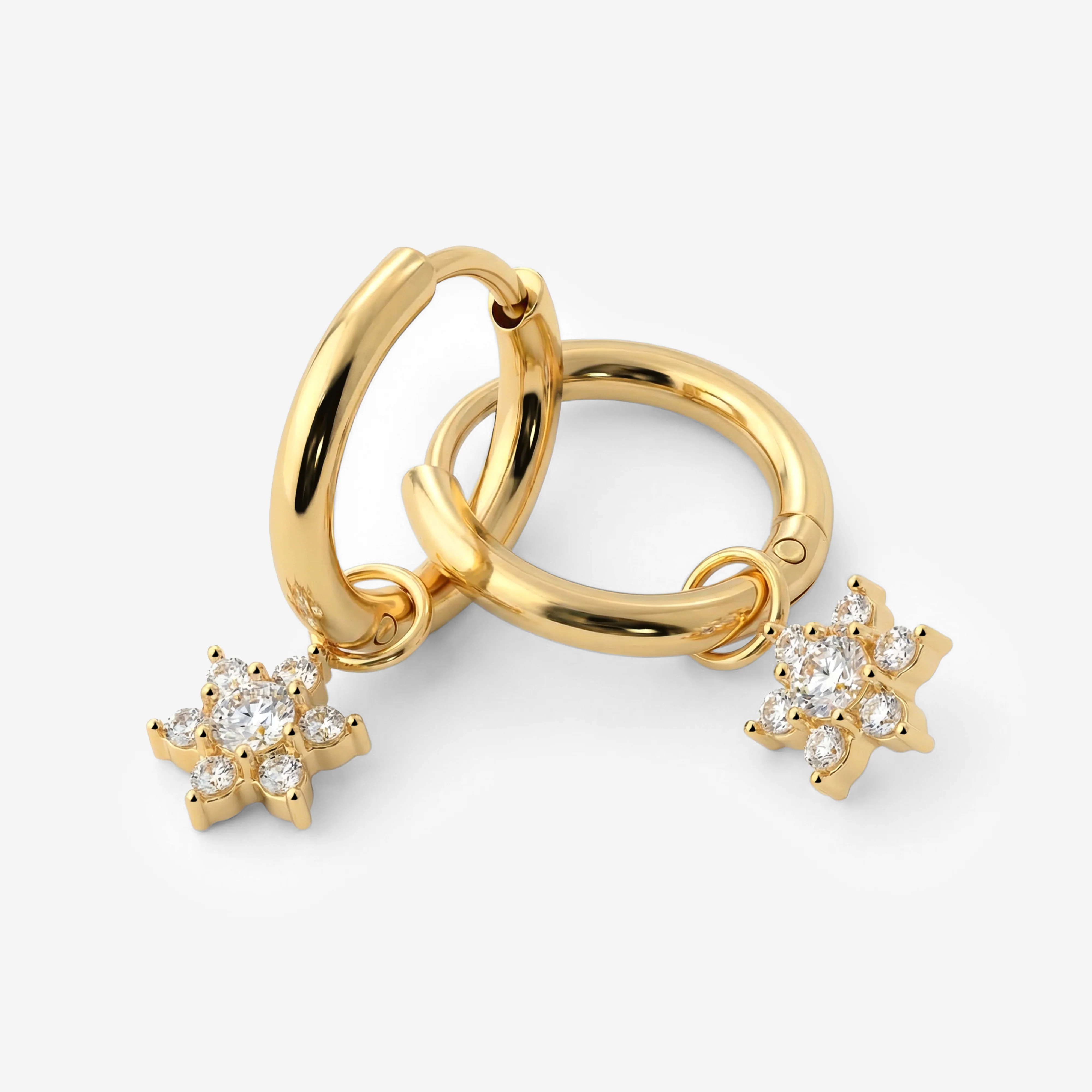 White Petal Hoop Set Small Gold - Image 5