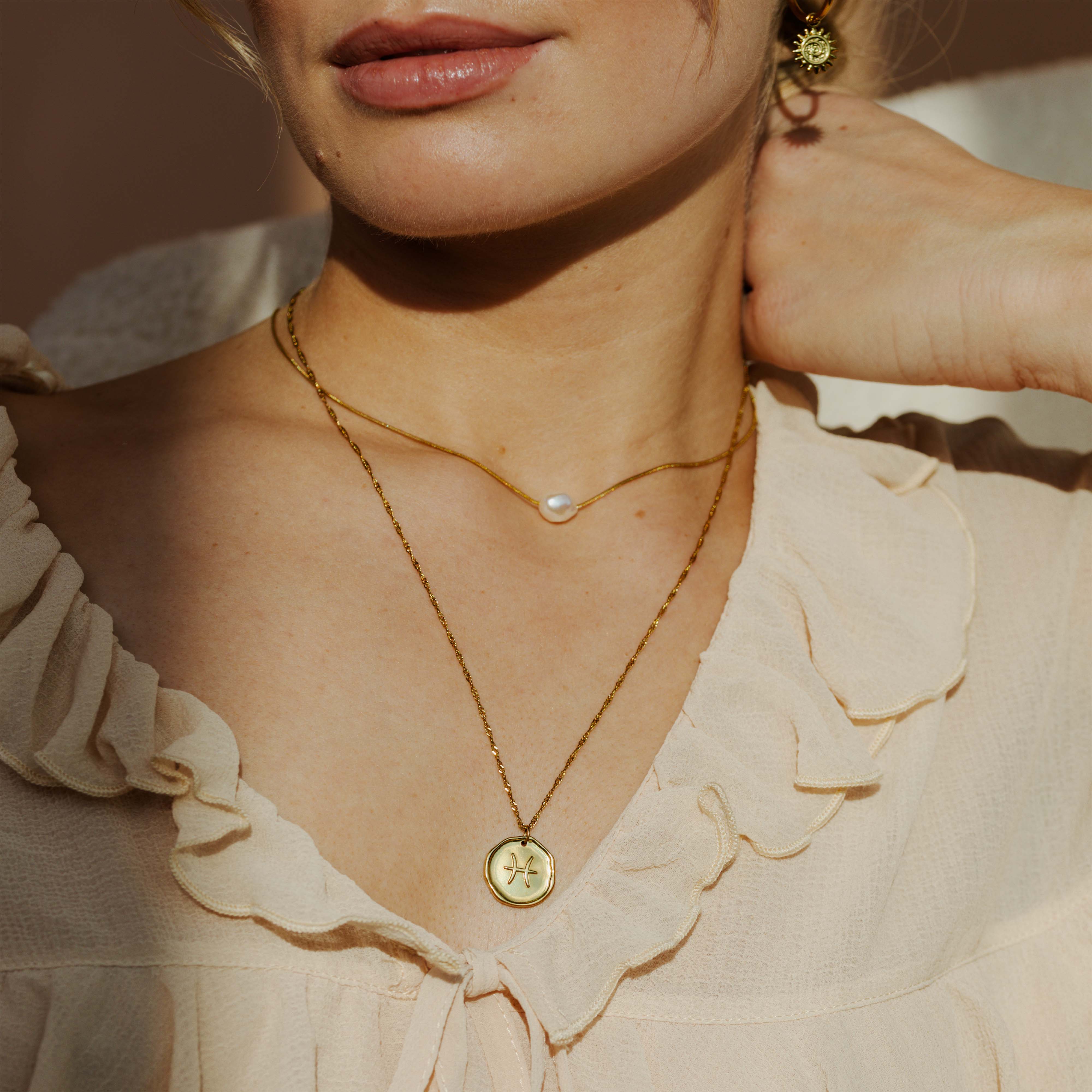 Zodiac Necklace โ Pisces Gold - Image 3